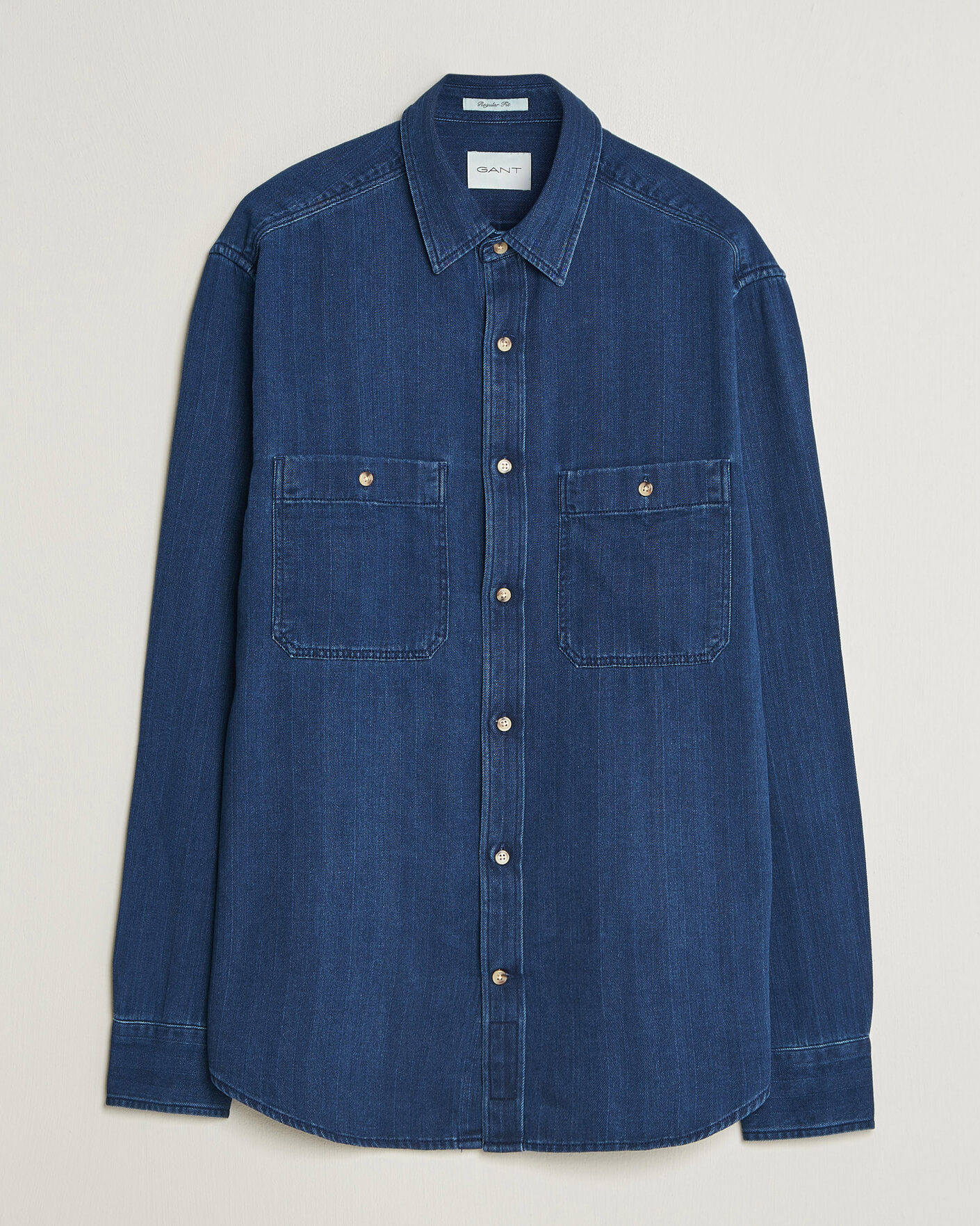Uomini | Camicie | Gant | Regular Fit Indigo Herringbone Overshirt Mid Blue