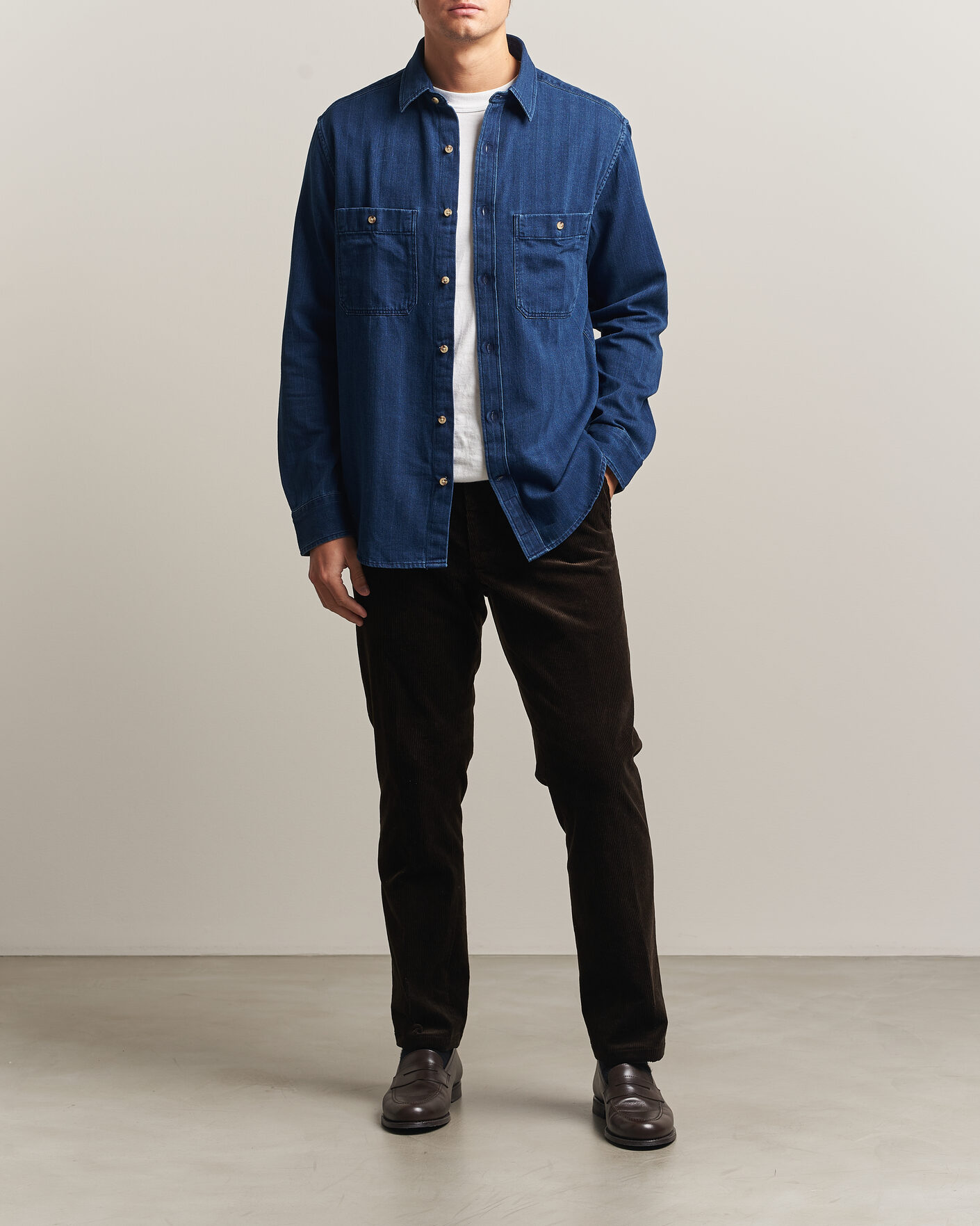 Uomini | Camicie | Gant | Regular Fit Indigo Herringbone Overshirt Mid Blue