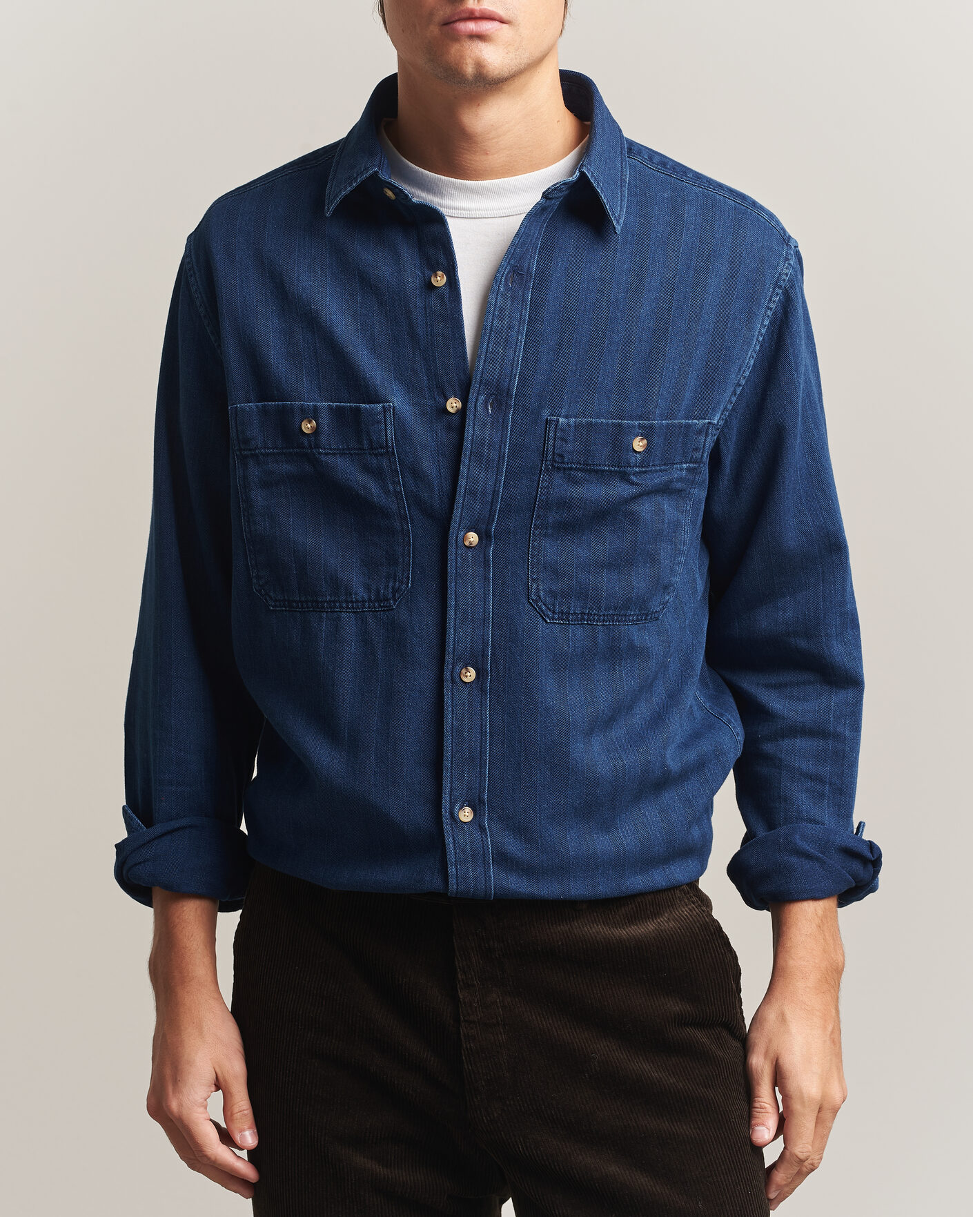 Uomini | Camicie | Gant | Regular Fit Indigo Herringbone Overshirt Mid Blue