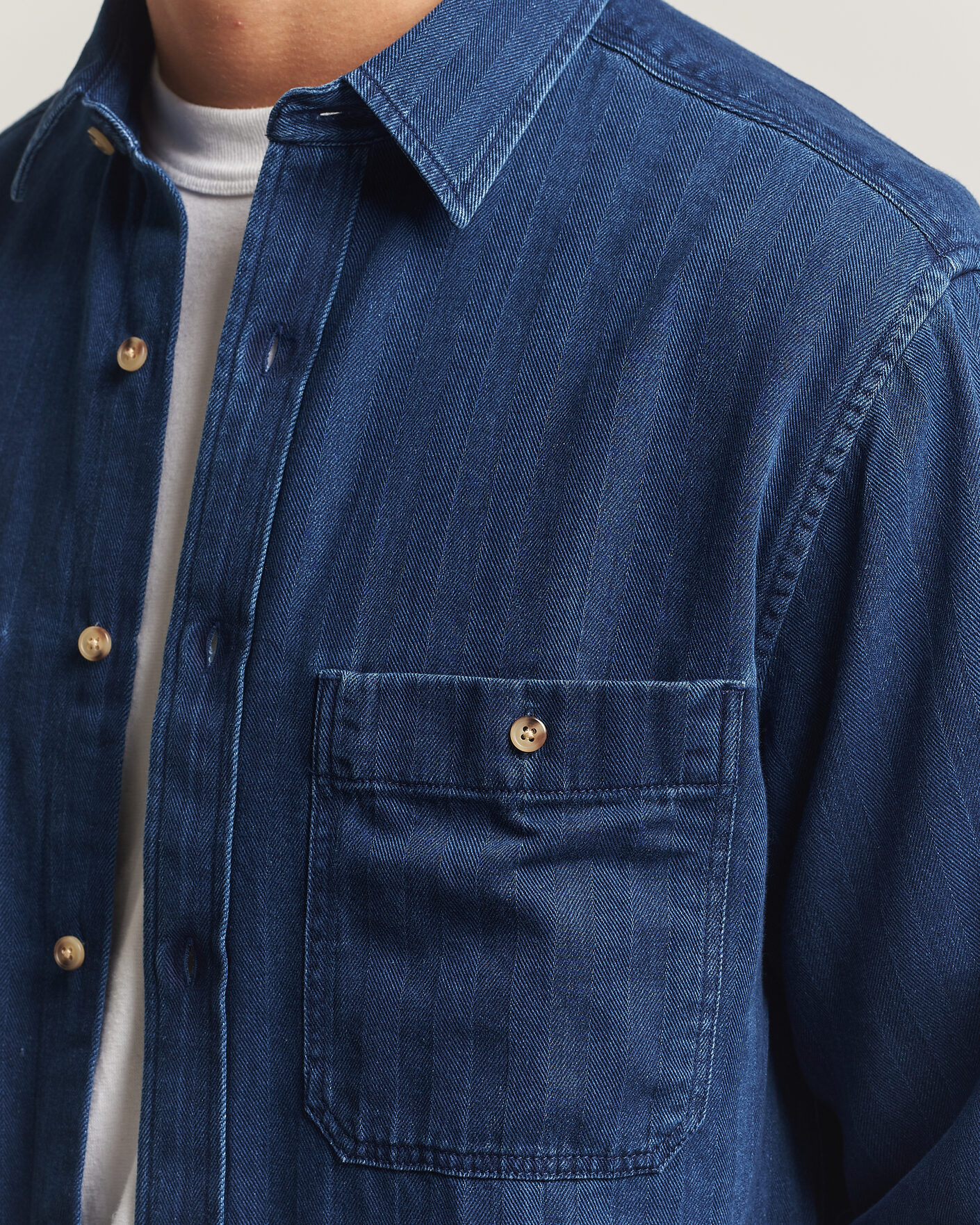 Uomini | Camicie | Gant | Regular Fit Indigo Herringbone Overshirt Mid Blue