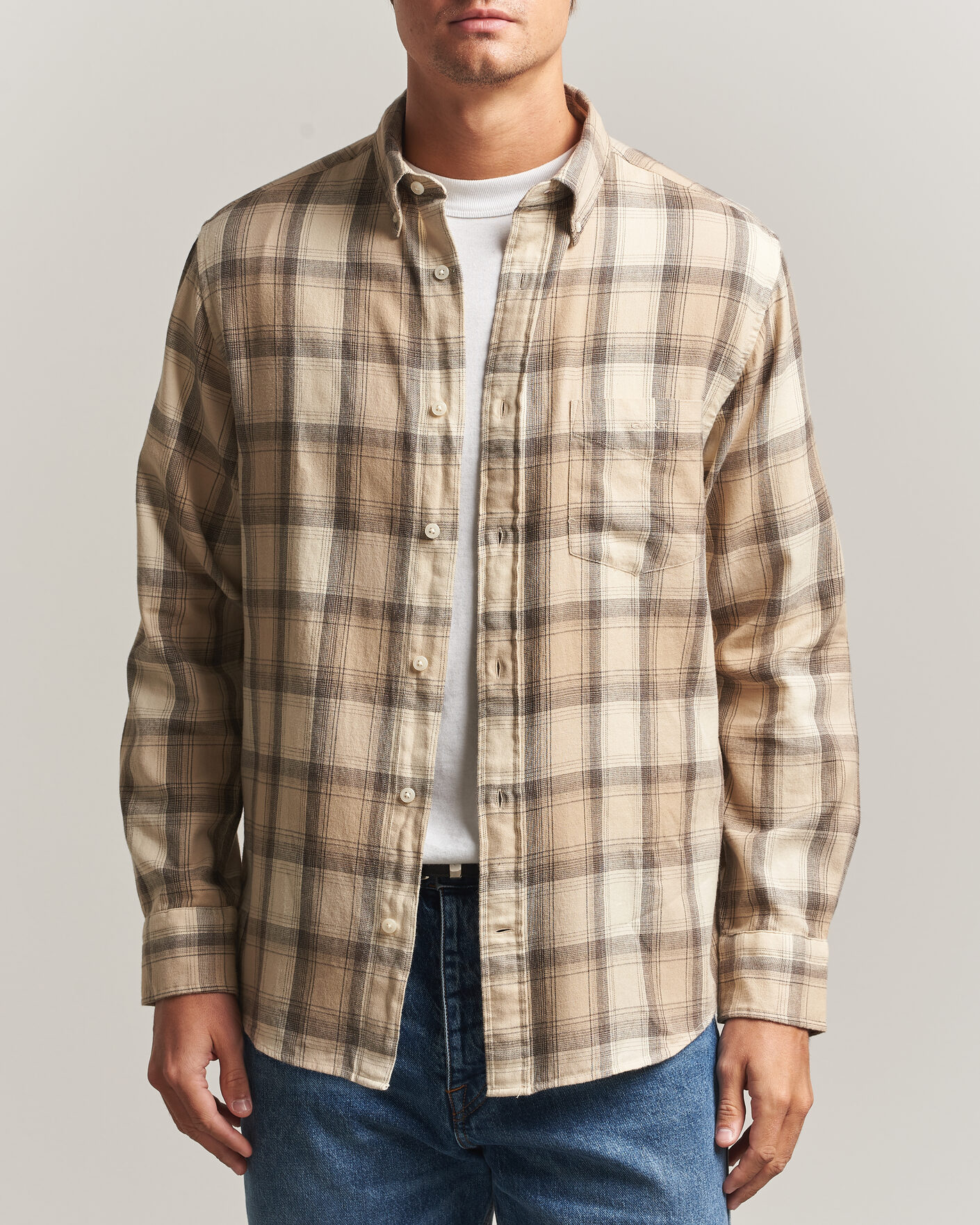 Uomini | Camicie | Gant | Regular Fit Windblown Flannel Checked Shirt Dry Sand