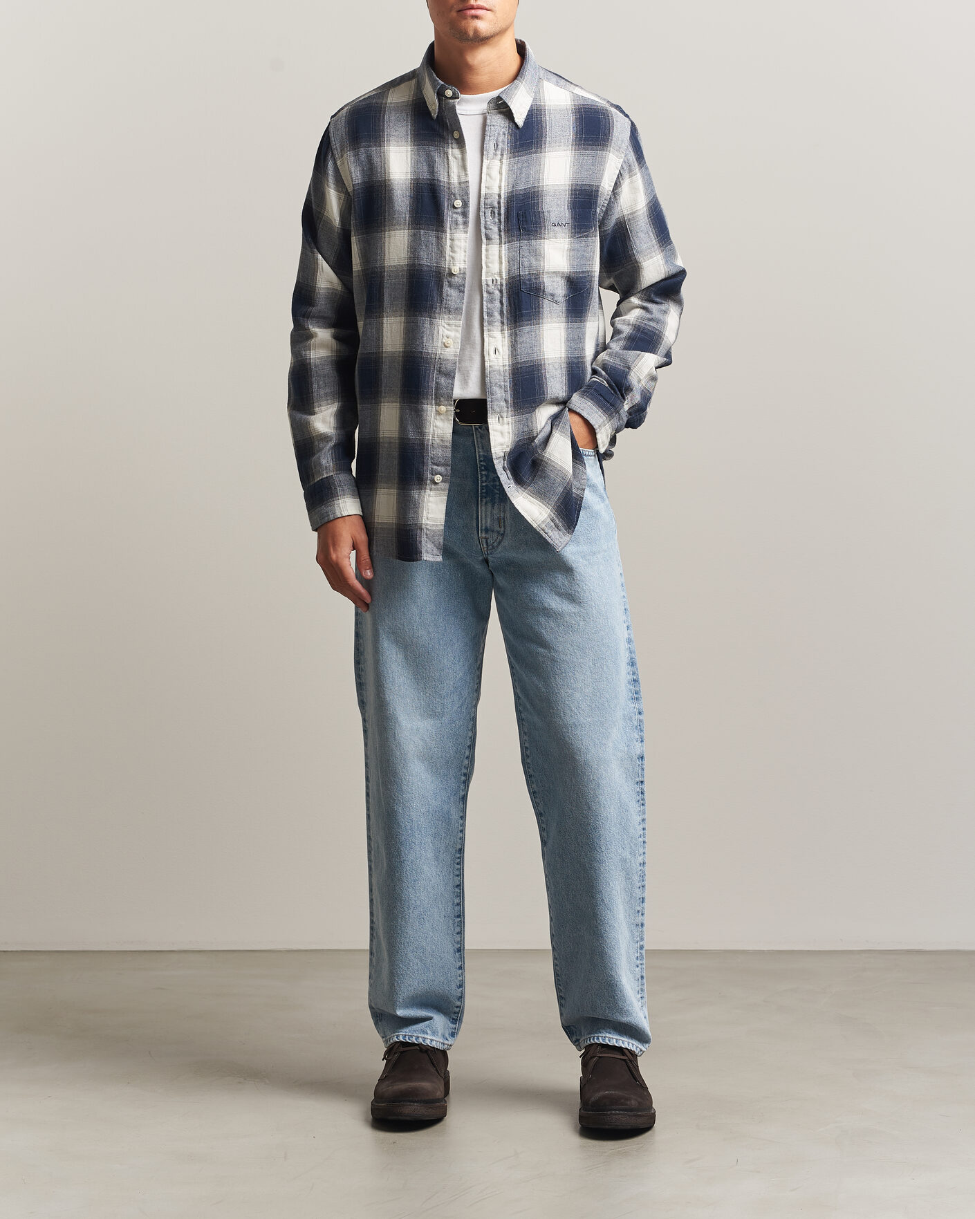 Uomini | Camicie | Gant | Regular Fit Windblown Flannel Checked Shirt Evening Blue