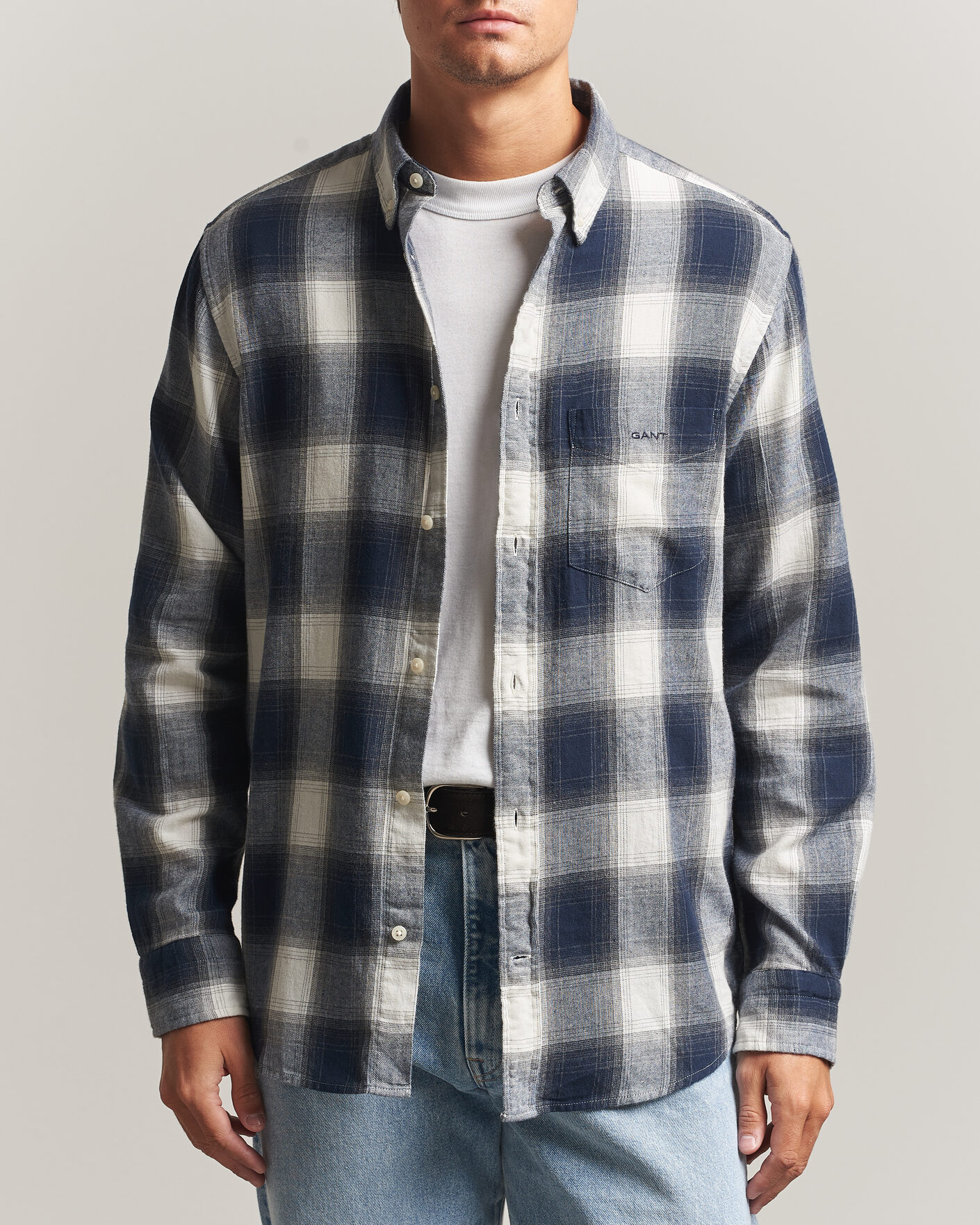 Uomini | Camicie | Gant | Regular Fit Windblown Flannel Checked Shirt Evening Blue