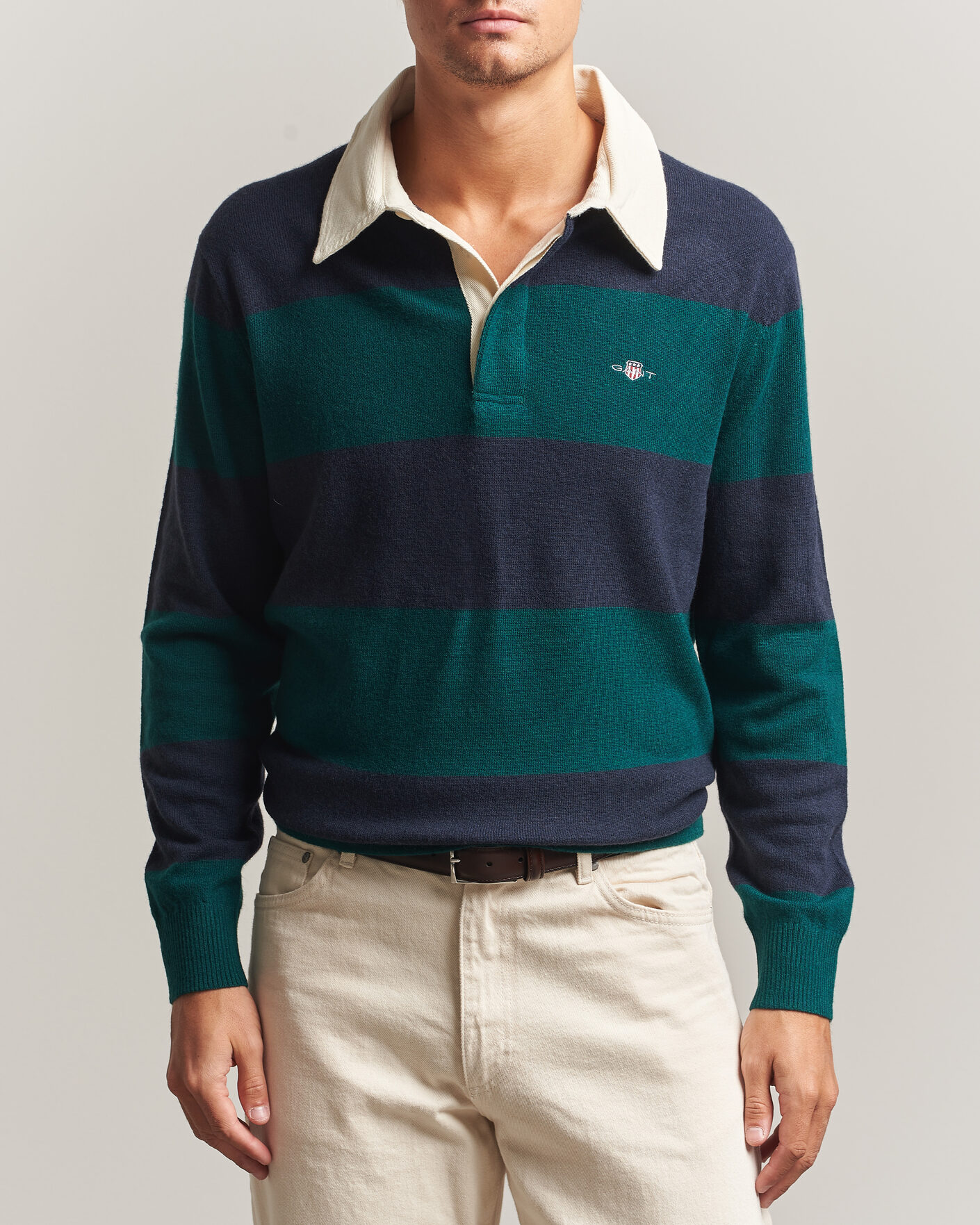Uomini | Maglieria | Gant | Lambswool Barstriped Rugger Dark Emerald