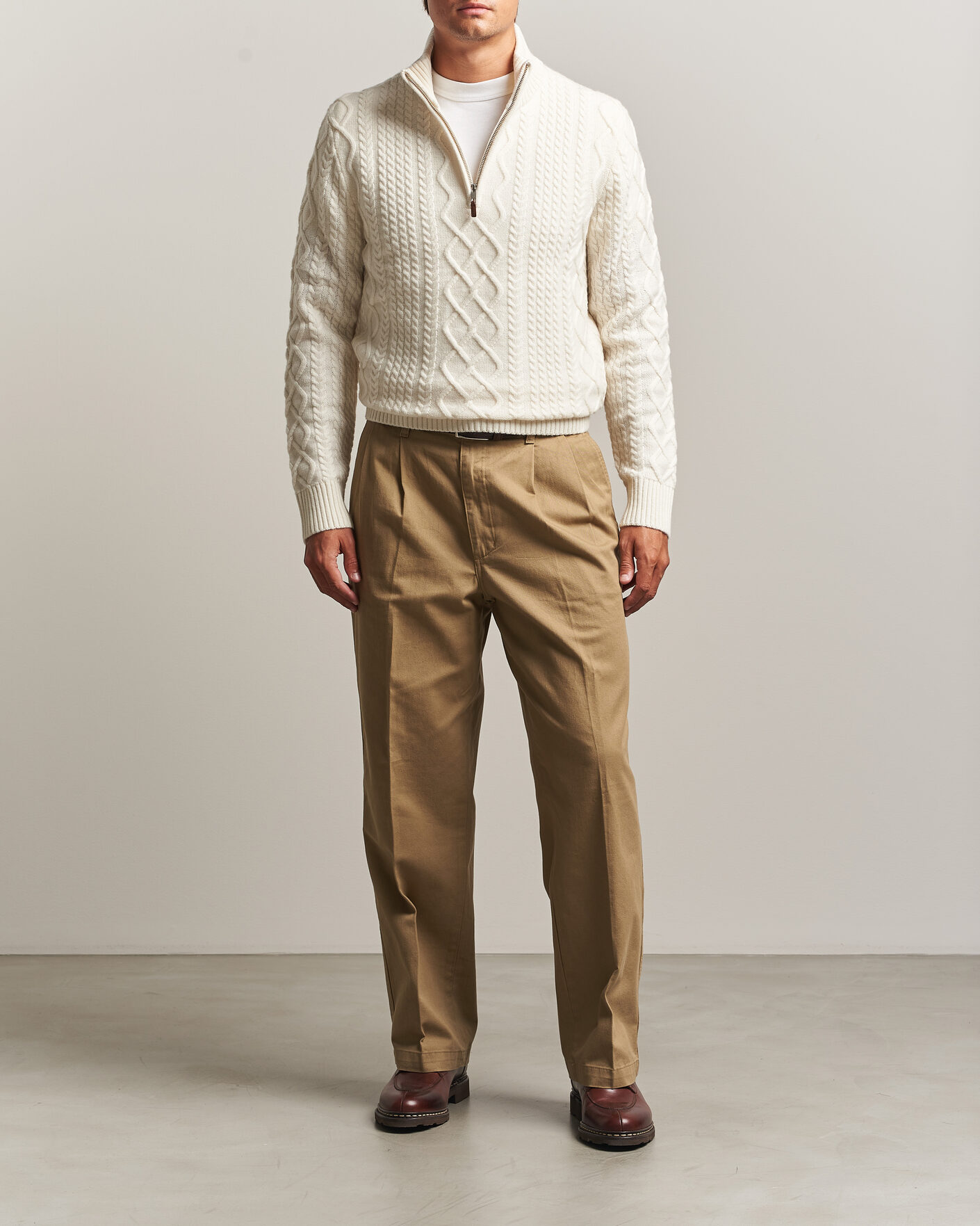 Uomini | Maglieria | Gant | Wool Cable Knitted Half Zip Cream