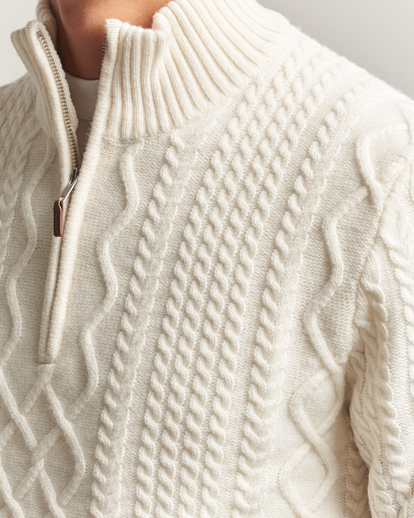 Uomini | Maglieria | Gant | Wool Cable Knitted Half Zip Cream