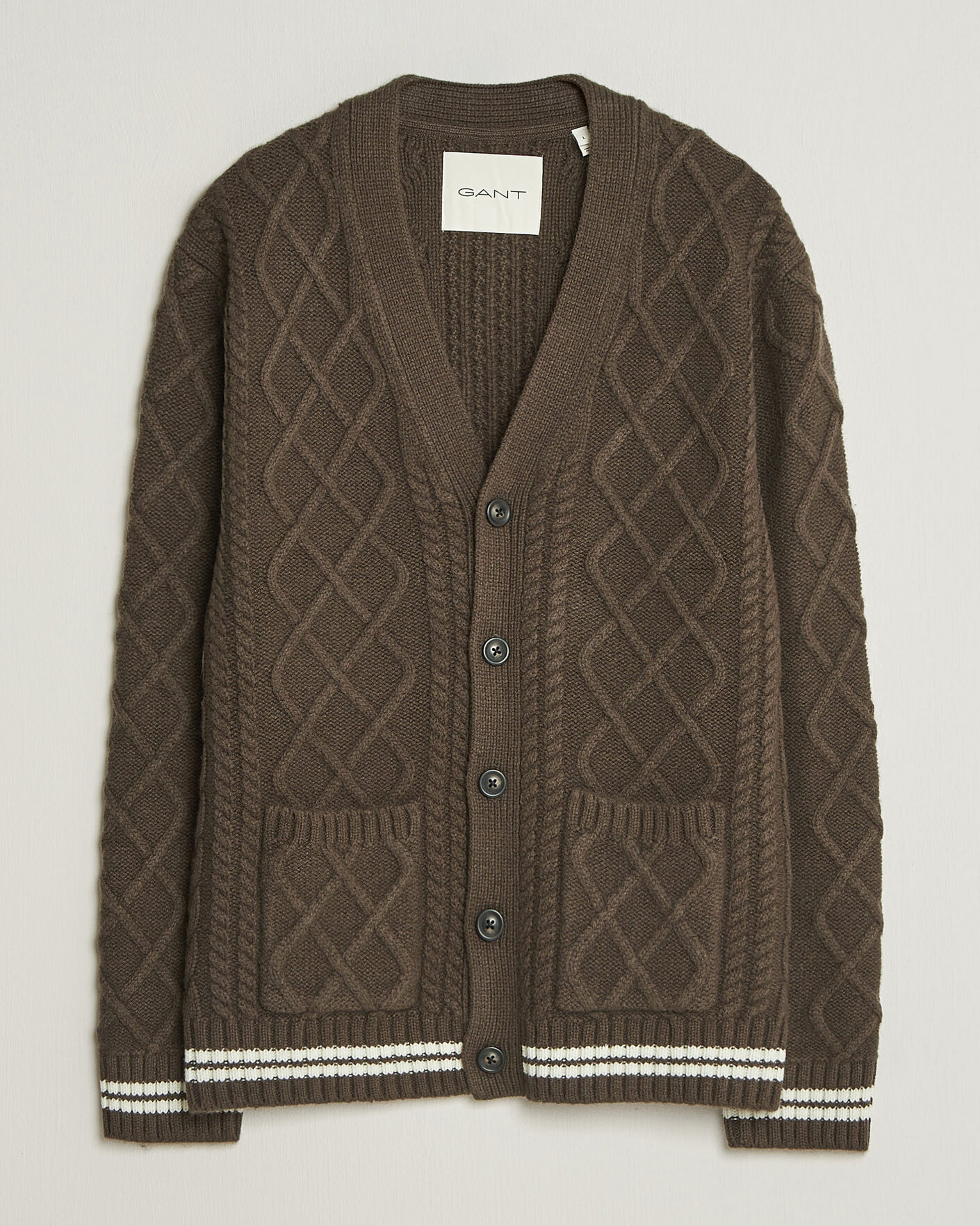 Uomini | Maglieria | Gant | Wool Cable Knitted Cardigan Shadow Brown
