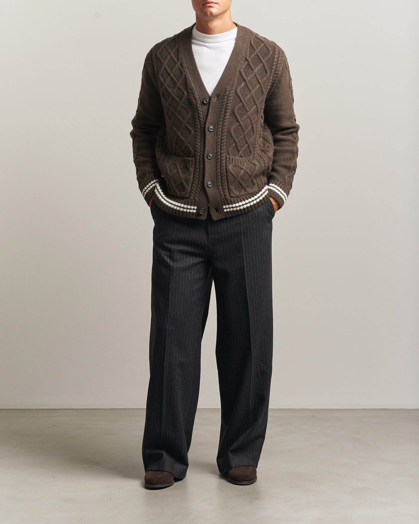 Uomini | Maglieria | Gant | Wool Cable Knitted Cardigan Shadow Brown