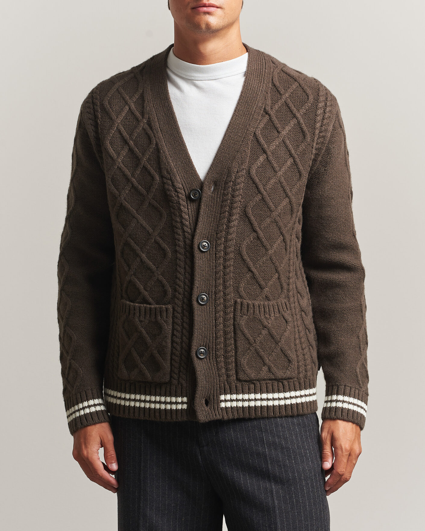 Uomini | Maglieria | Gant | Wool Cable Knitted Cardigan Shadow Brown