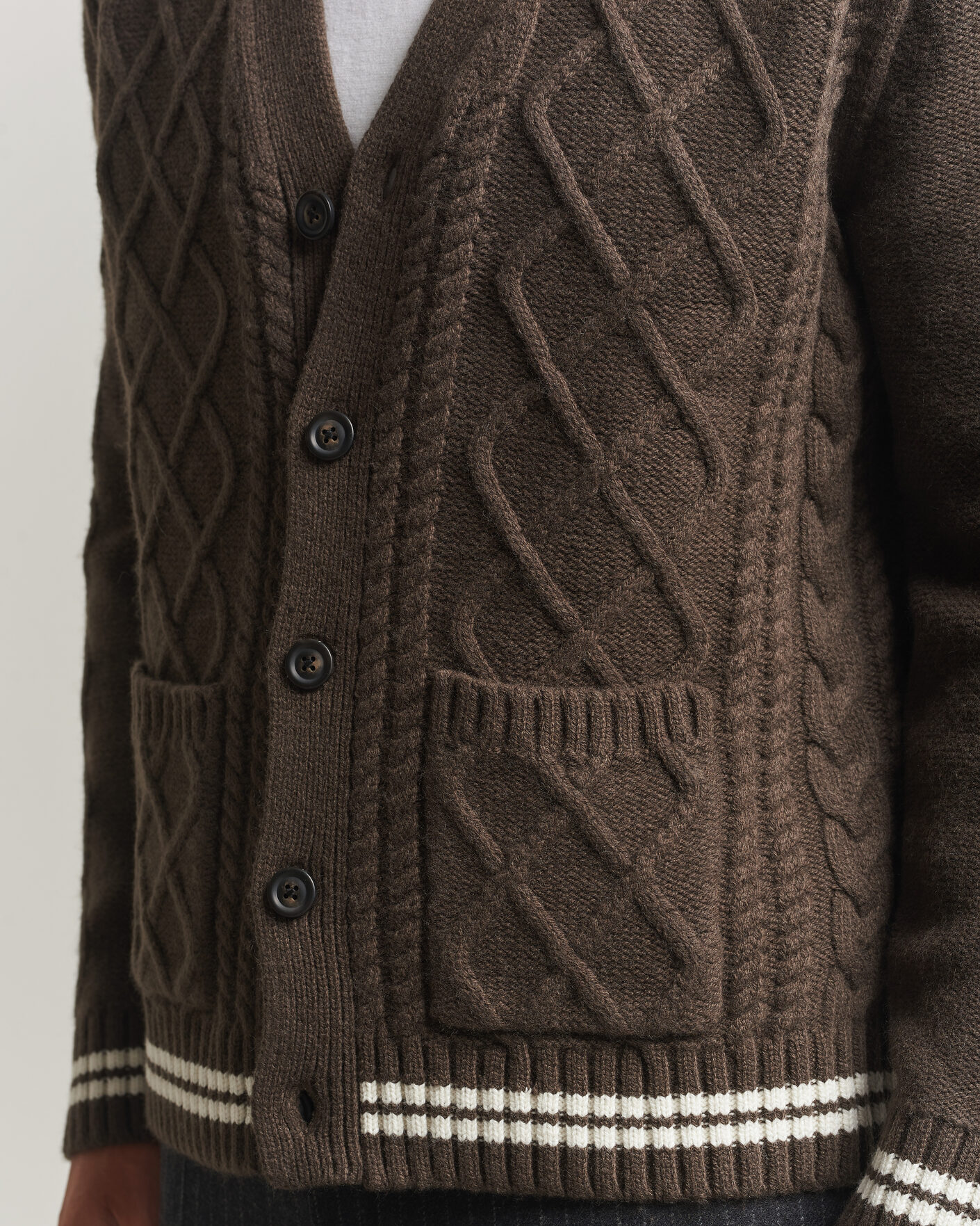 Uomini | Maglieria | Gant | Wool Cable Knitted Cardigan Shadow Brown