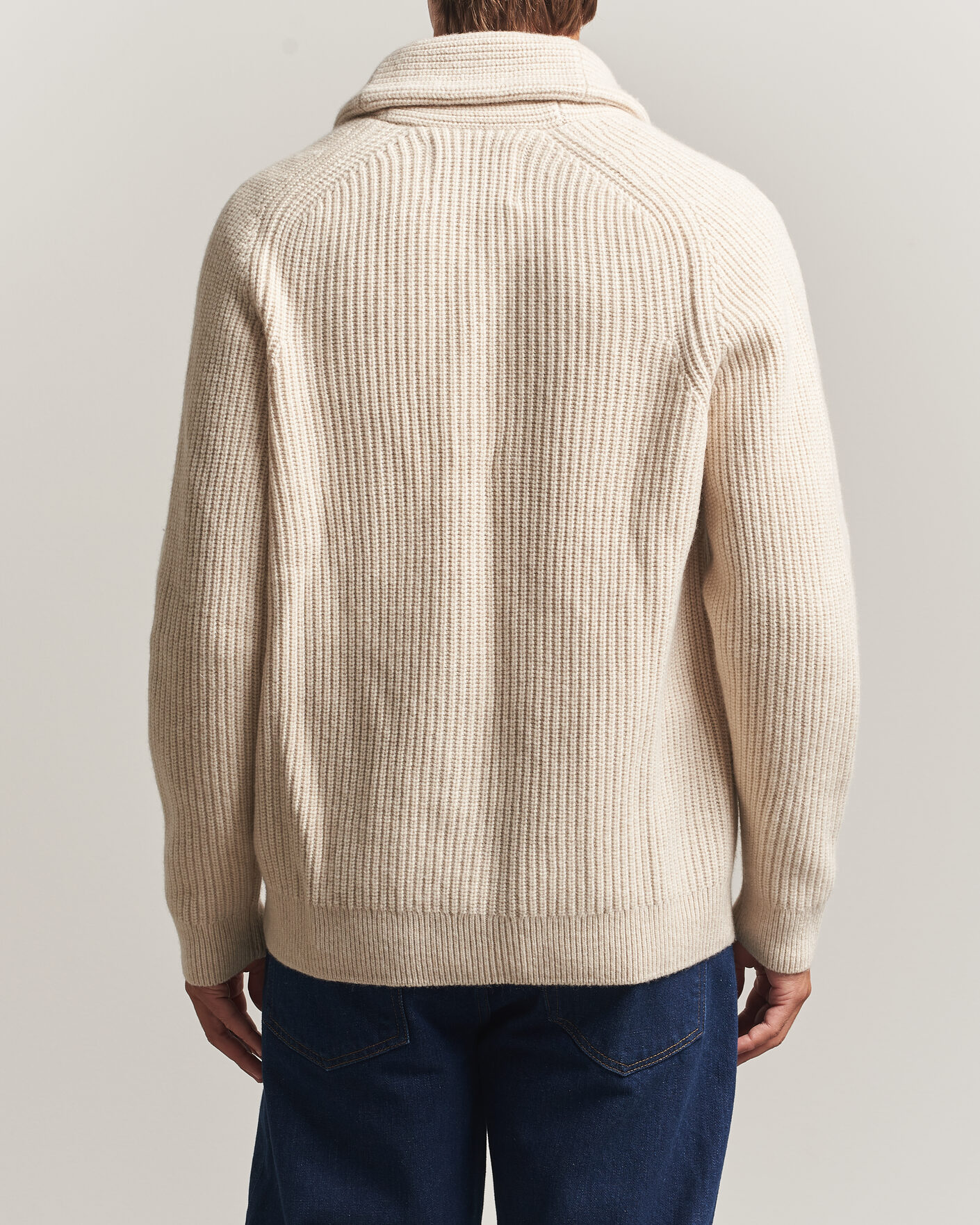 Uomini | Maglieria | Gant | Wool/Cotton Ribbed Shawl Collar Cardigan Light Beige