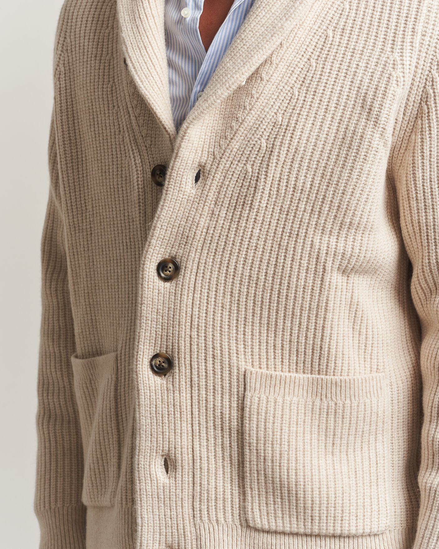 Uomini | Maglieria | Gant | Wool/Cotton Ribbed Shawl Collar Cardigan Light Beige