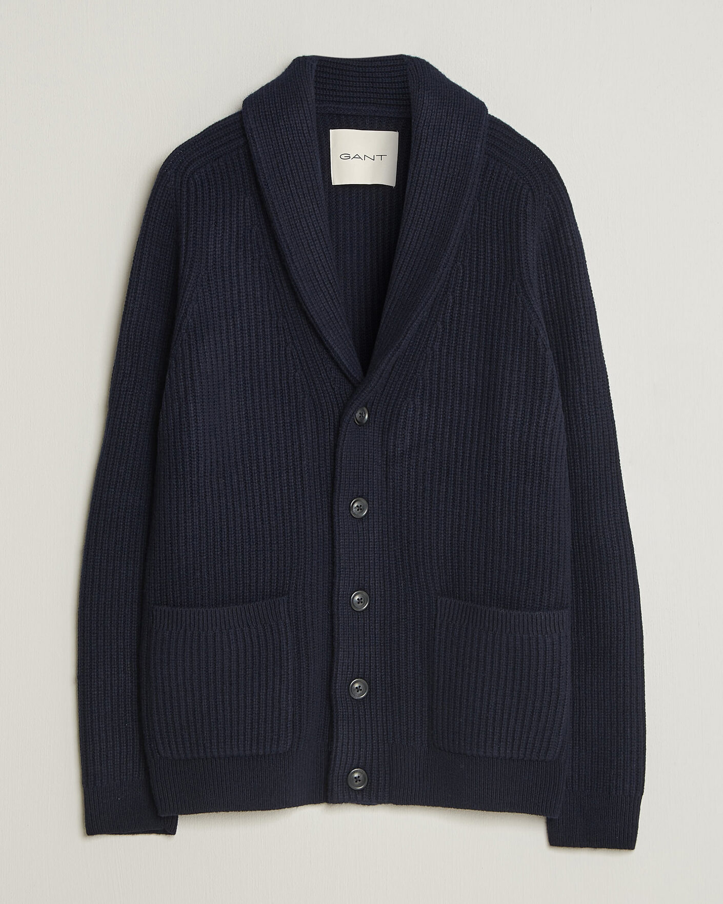 Uomini | Maglieria | Gant | Wool/Cotton Ribbed Shawl Collar Cardigan Evening Blue