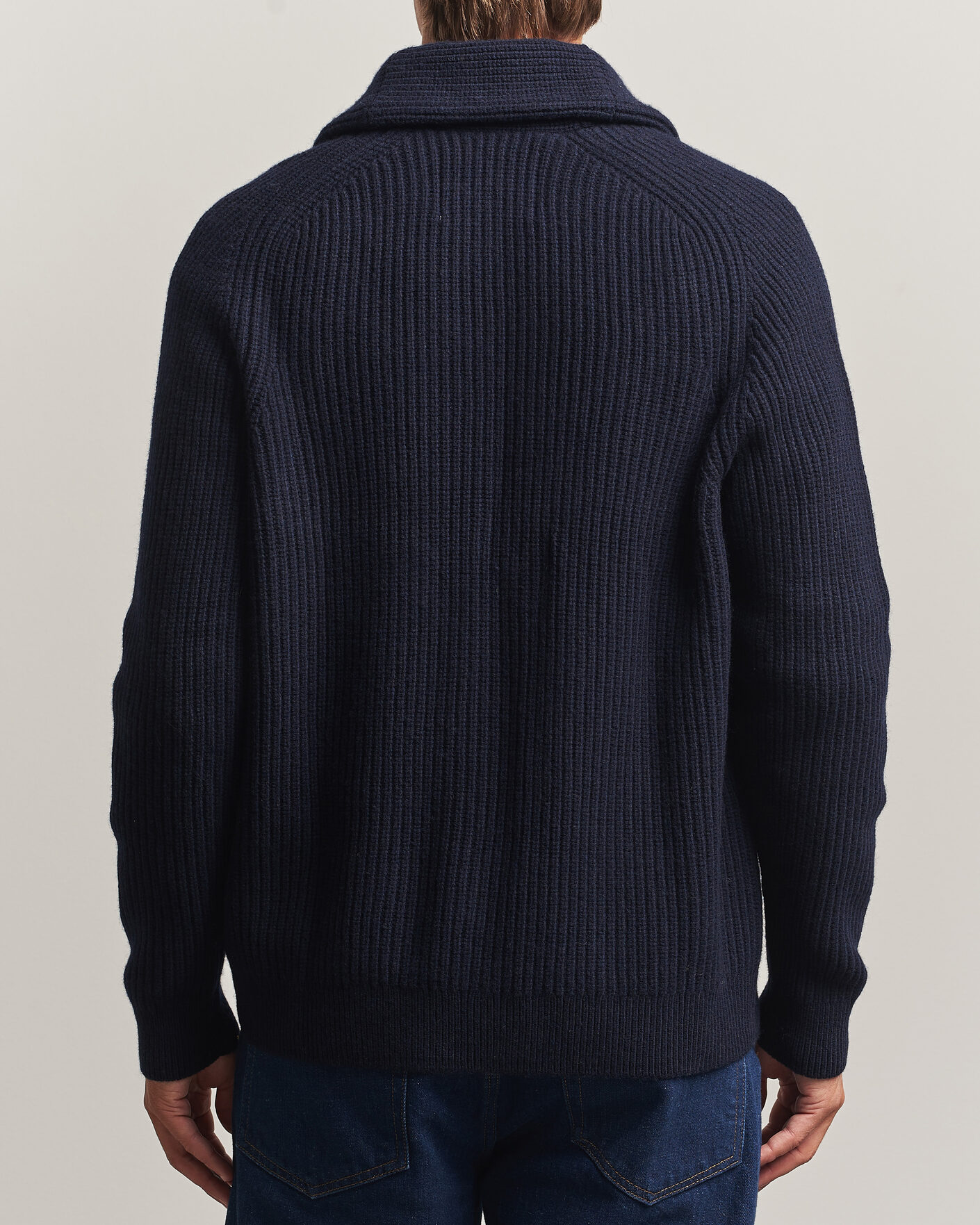Uomini | Maglieria | Gant | Wool/Cotton Ribbed Shawl Collar Cardigan Evening Blue