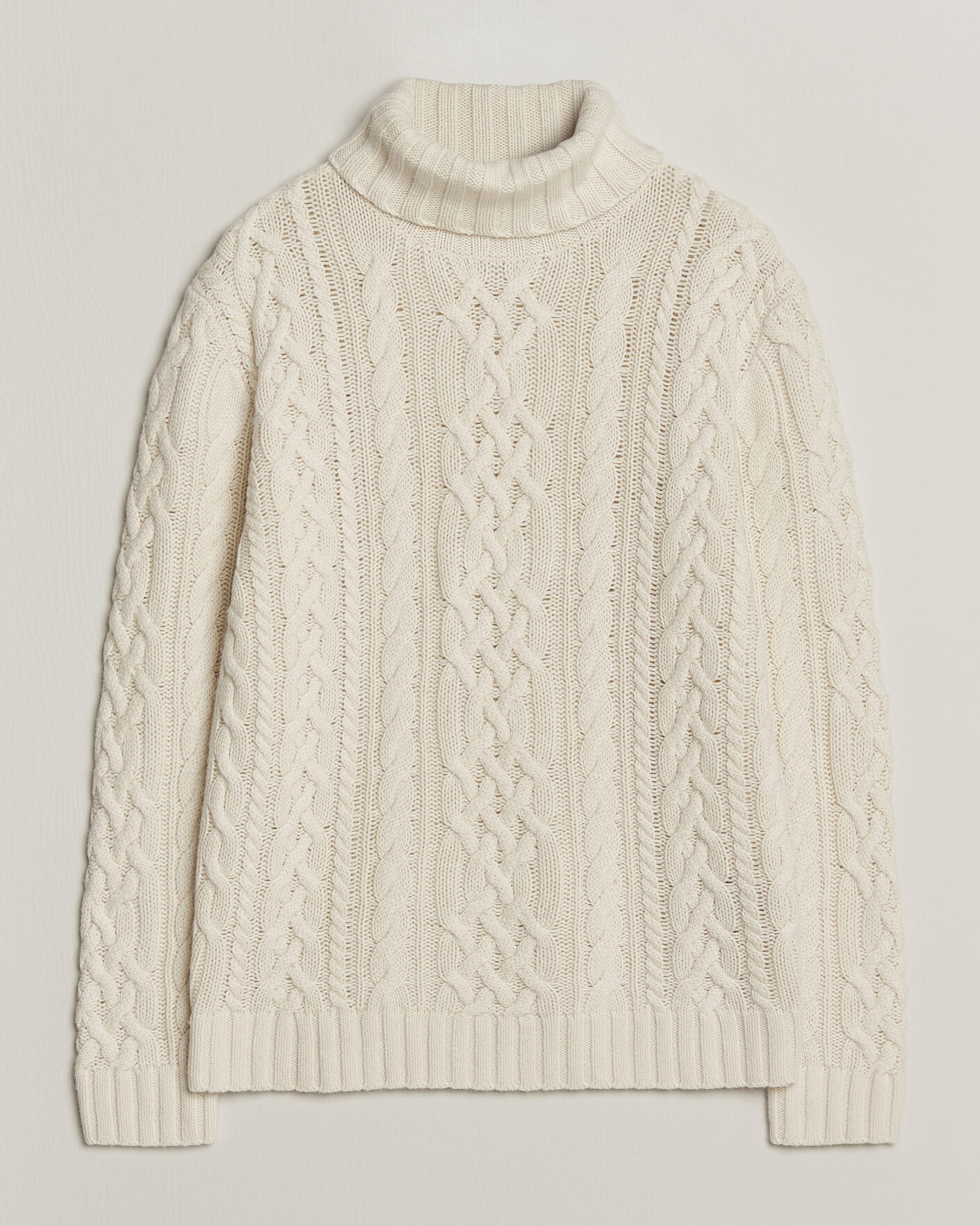 Uomini | Maglieria | Gant | Wool/Cotton Cable Knitted Turtleneck Cream