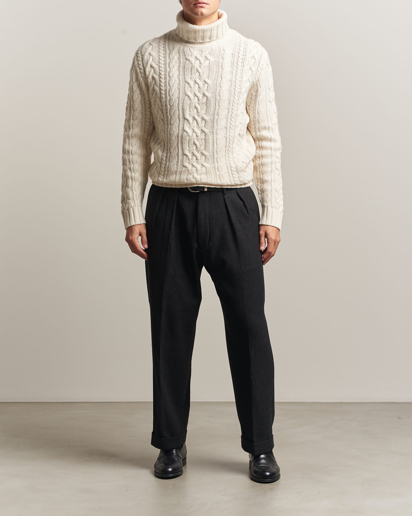 Uomini | Maglieria | Gant | Wool/Cotton Cable Knitted Turtleneck Cream