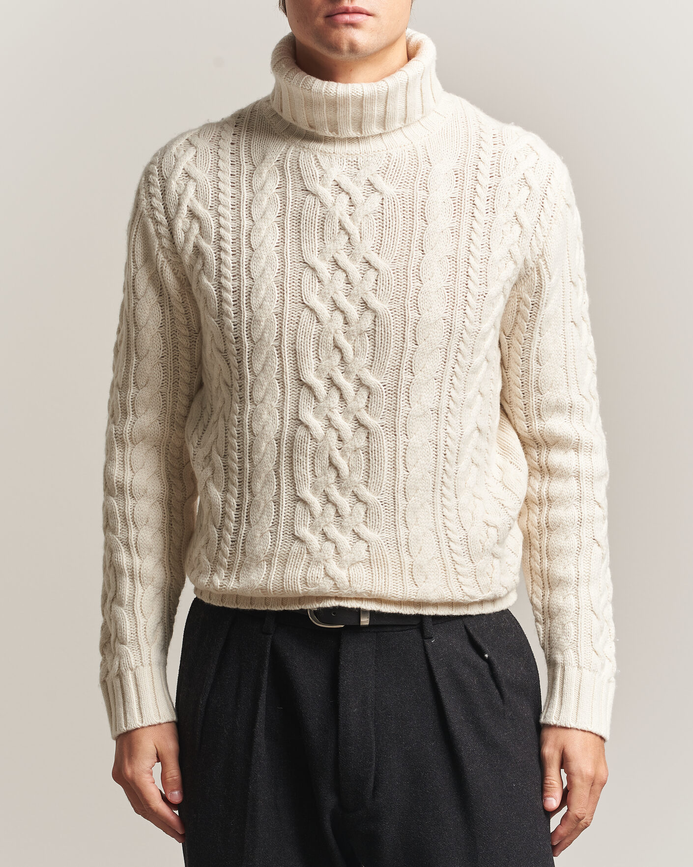 Uomini | Maglieria | Gant | Wool/Cotton Cable Knitted Turtleneck Cream