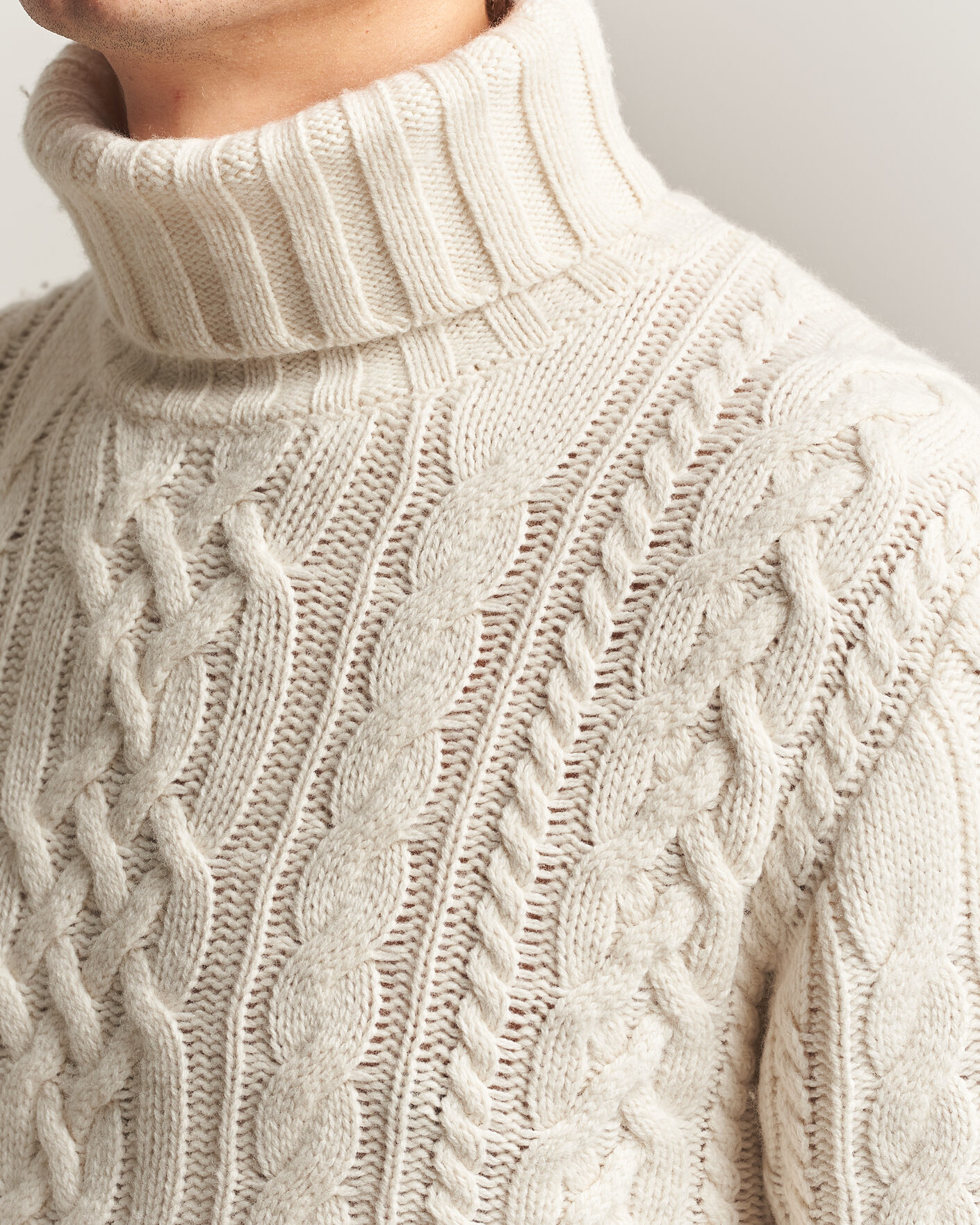Uomini | Maglieria | Gant | Wool/Cotton Cable Knitted Turtleneck Cream