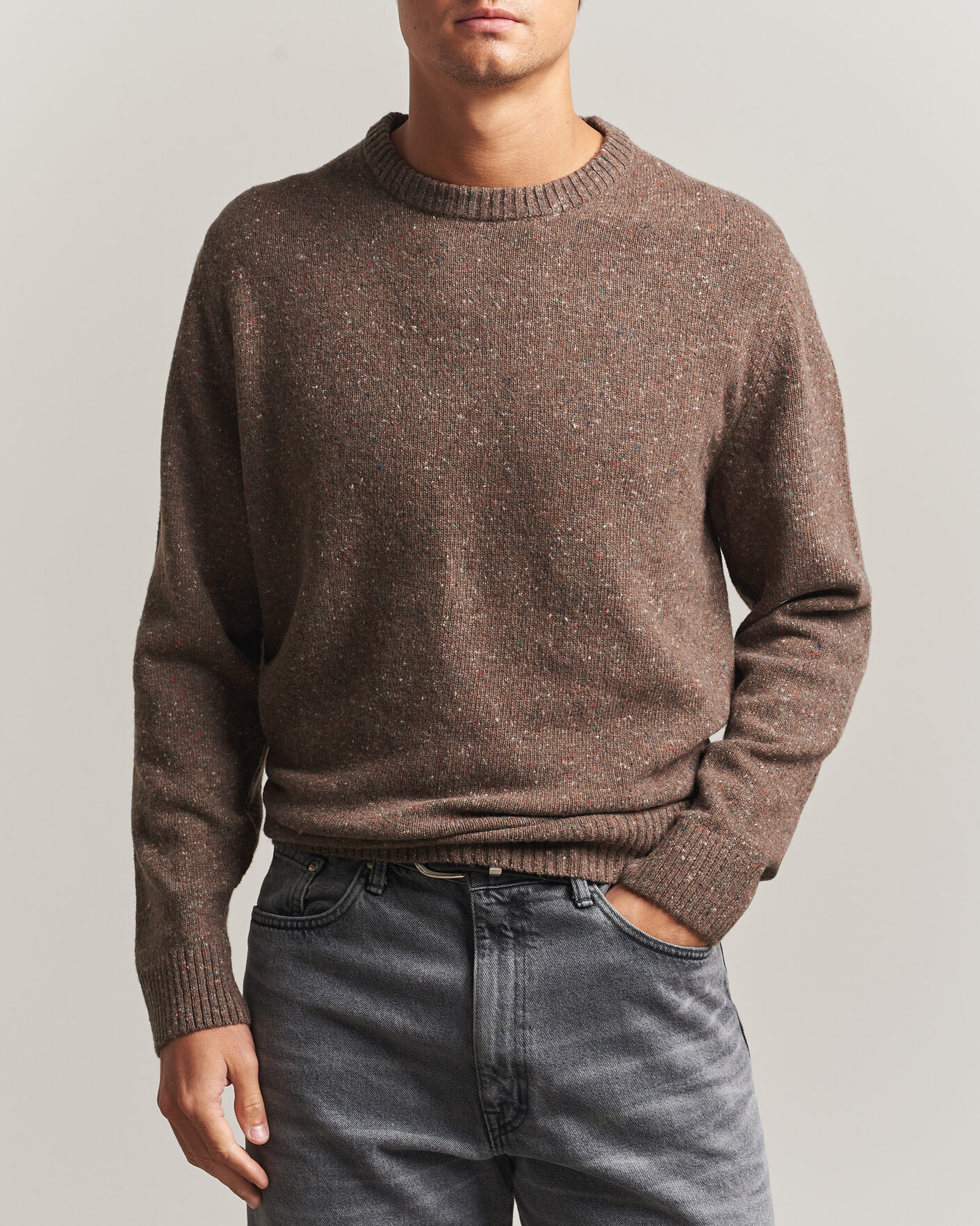Uomini | Maglieria | Gant | Neps Wool Crew Neck Sweater Faded Taupe