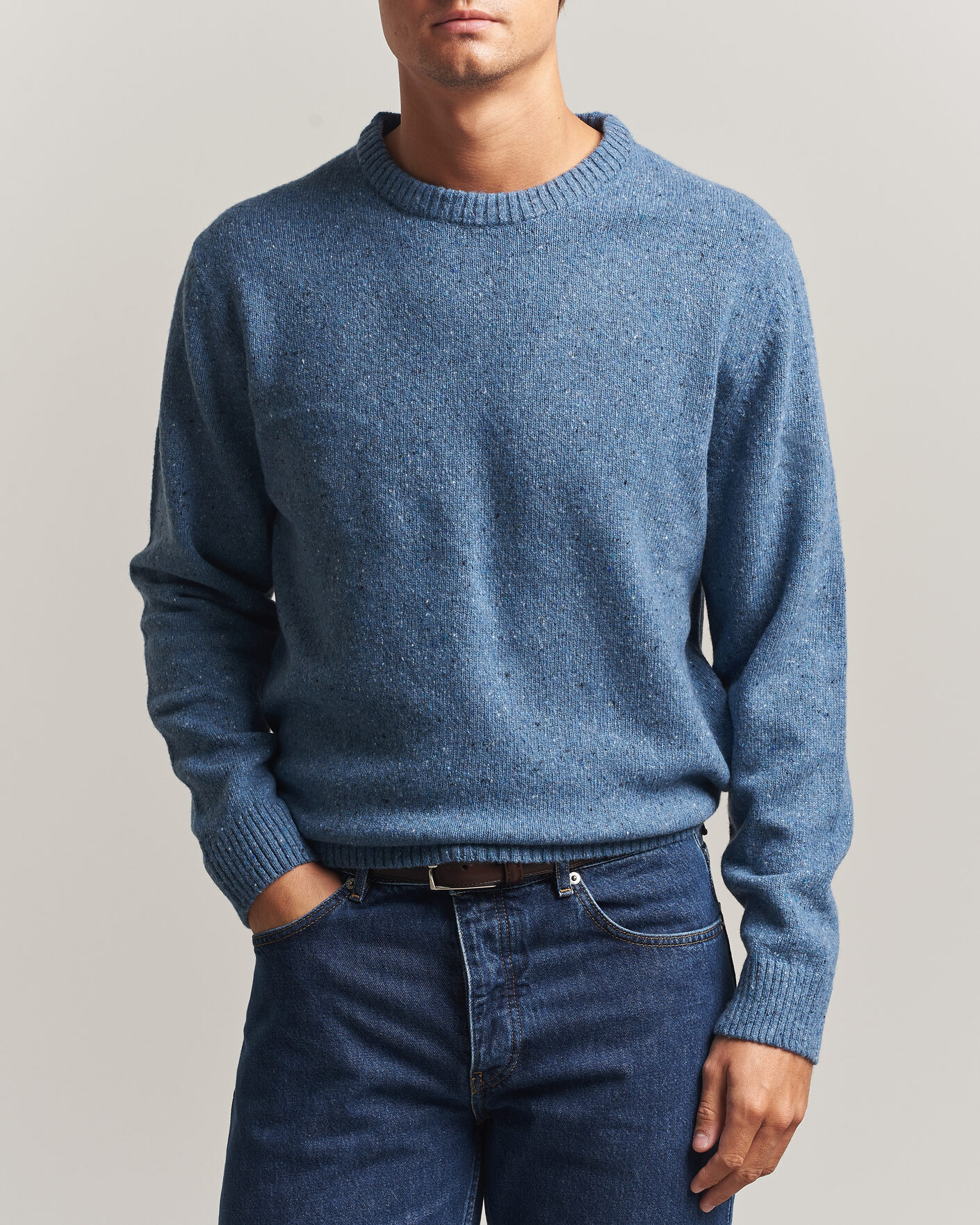 Uomini | Maglieria | Gant | Neps Wool Crew Neck Sweater Blue Horizon