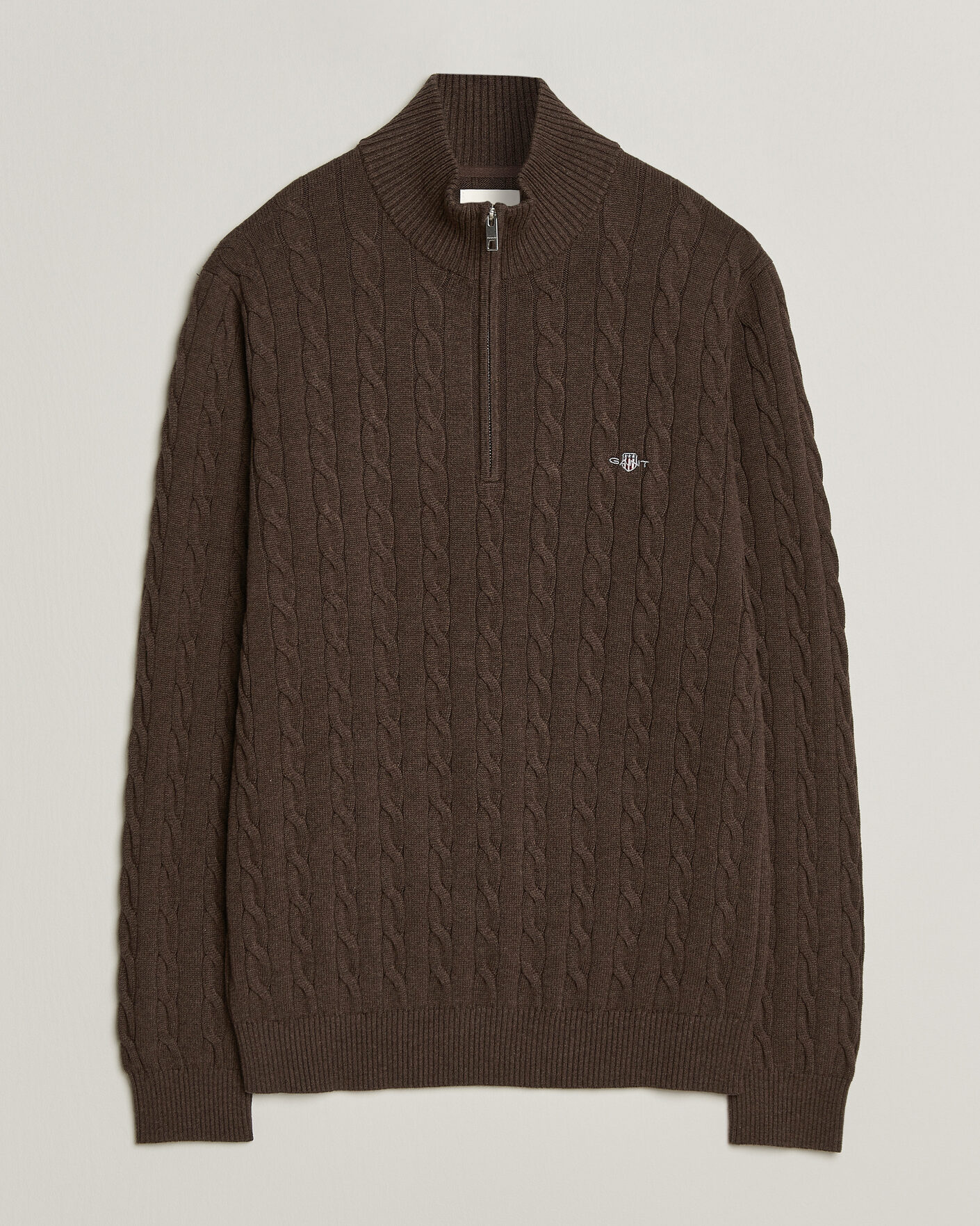 Uomini | Maglieria | Gant | Cotton Cable Half Zip Black Brown Melange