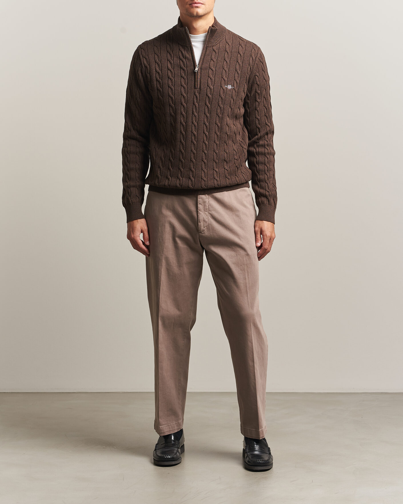 Uomini | Maglieria | Gant | Cotton Cable Half Zip Black Brown Melange