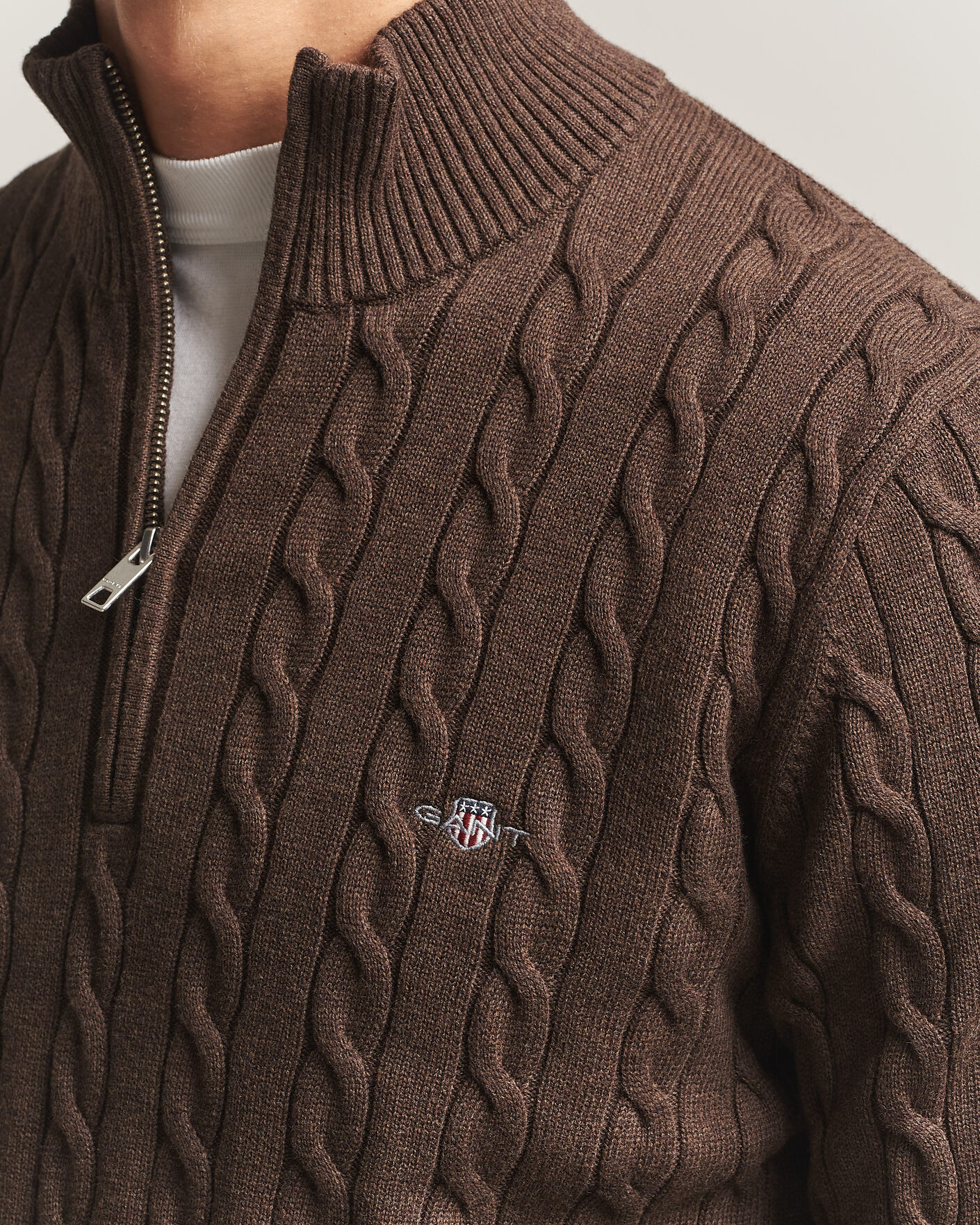 Uomini | Maglieria | Gant | Cotton Cable Half Zip Black Brown Melange