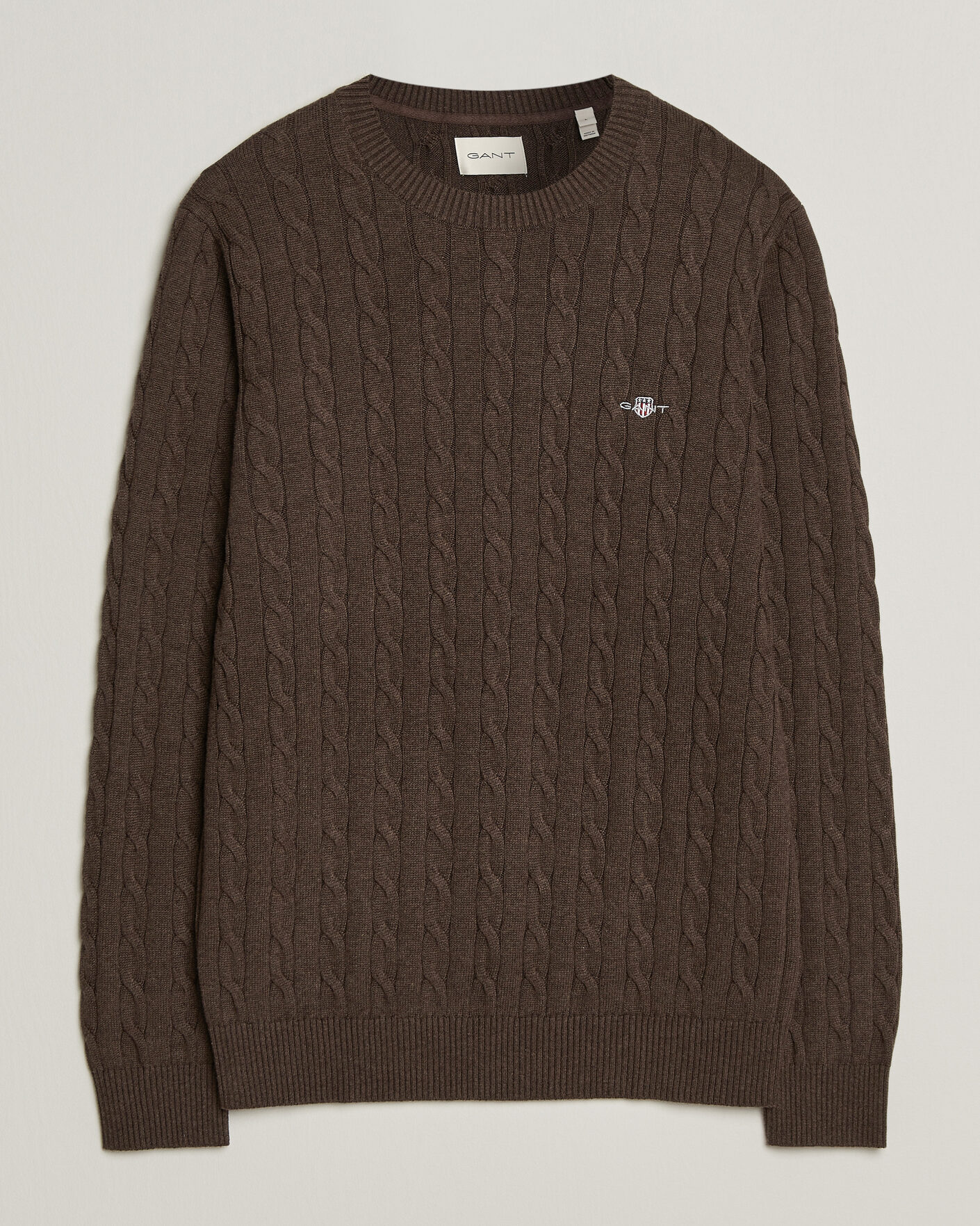 Uomini | Maglieria | Gant | Cotton Cable Crew Neck Black Brown Melange