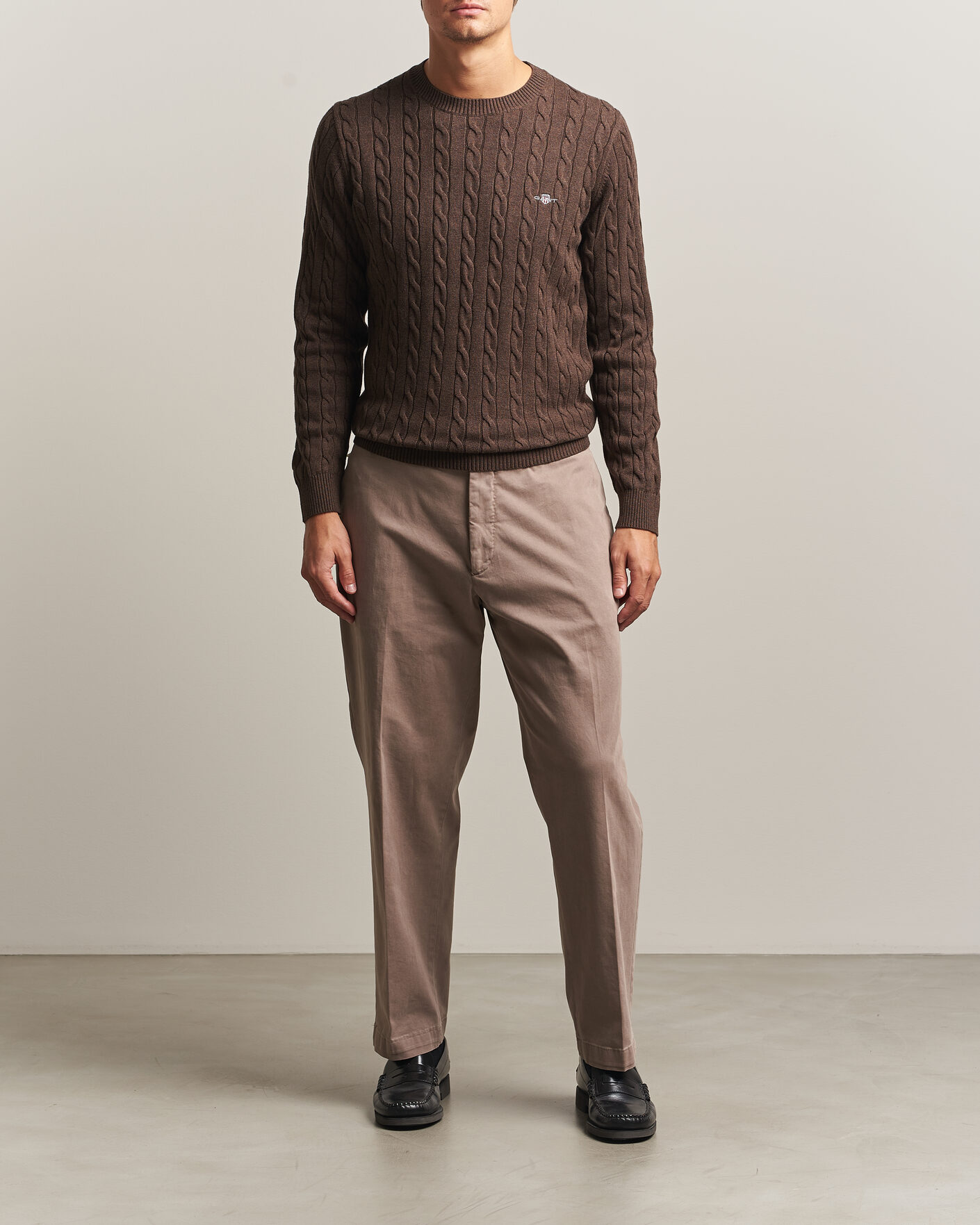 Uomini | Maglieria | Gant | Cotton Cable Crew Neck Black Brown Melange