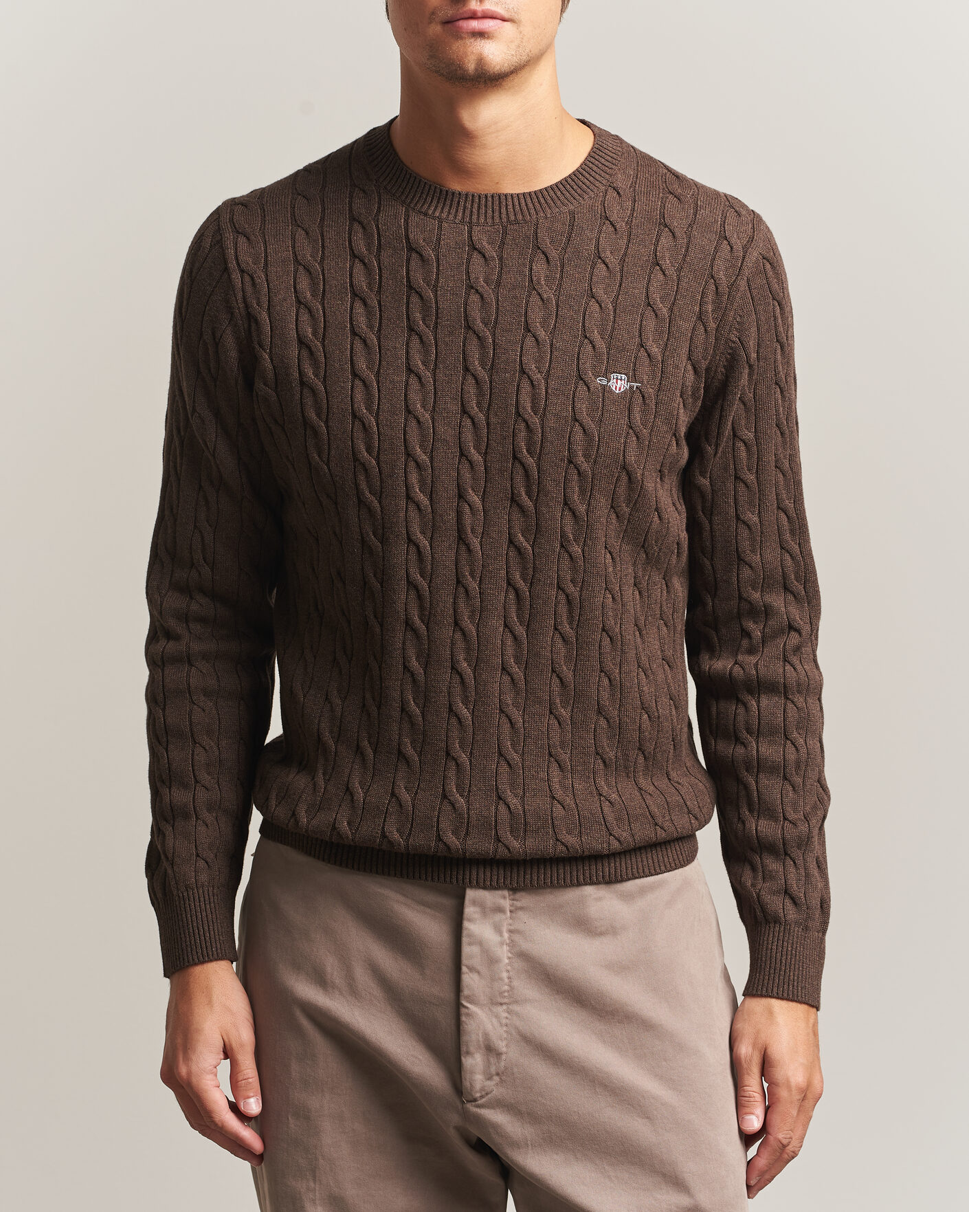 Uomini | Maglieria | Gant | Cotton Cable Crew Neck Black Brown Melange