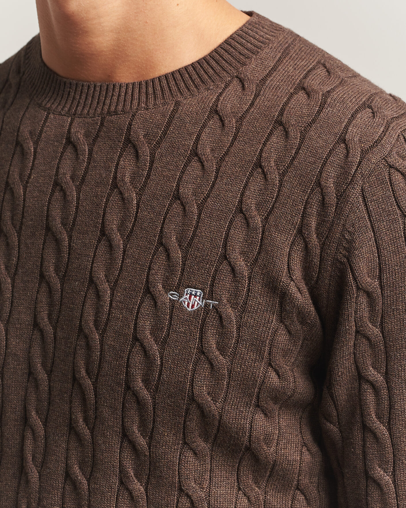 Uomini | Maglieria | Gant | Cotton Cable Crew Neck Black Brown Melange