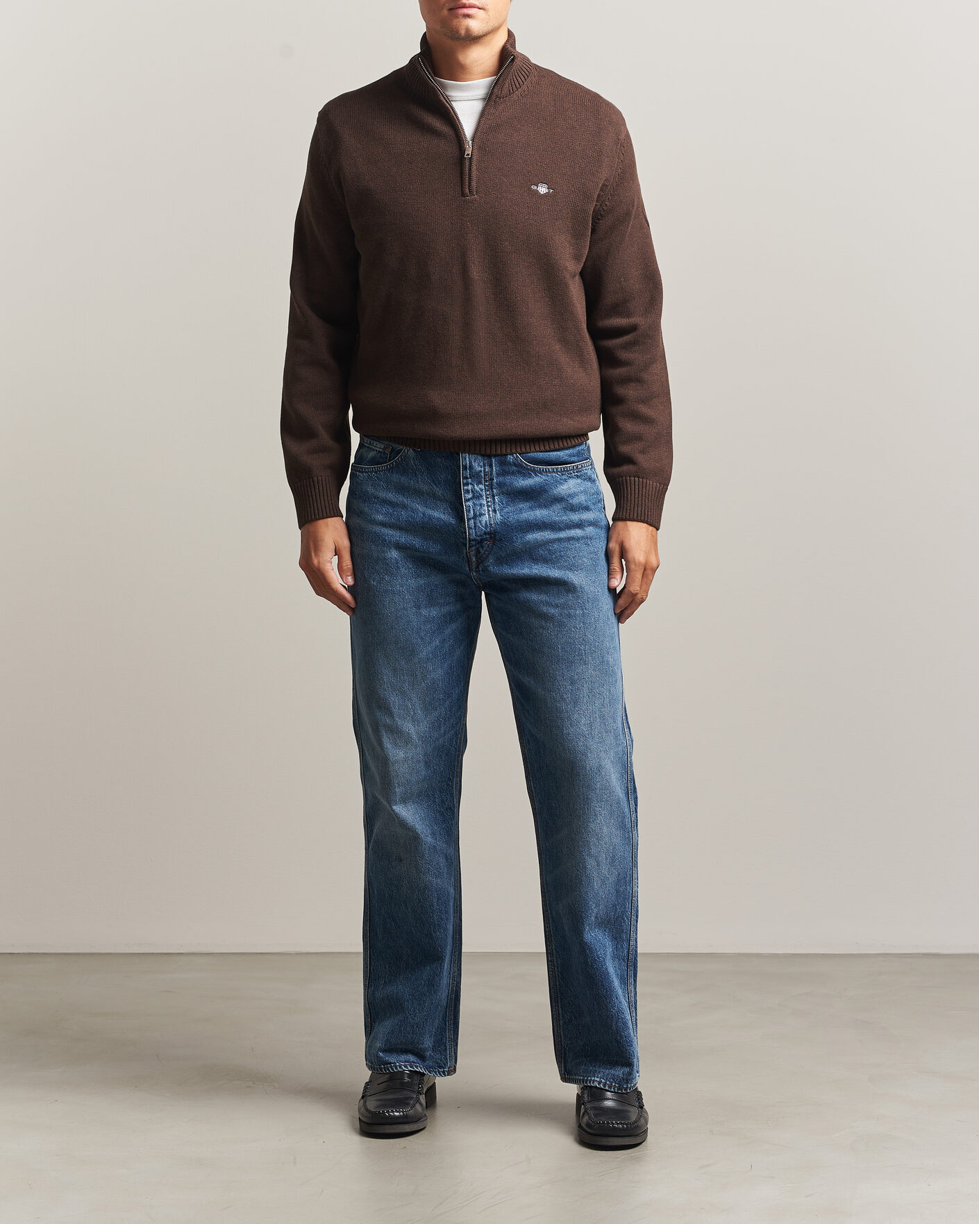 Uomini | Maglieria | Gant | Casual Cotton Half Zip Black Brown Melange