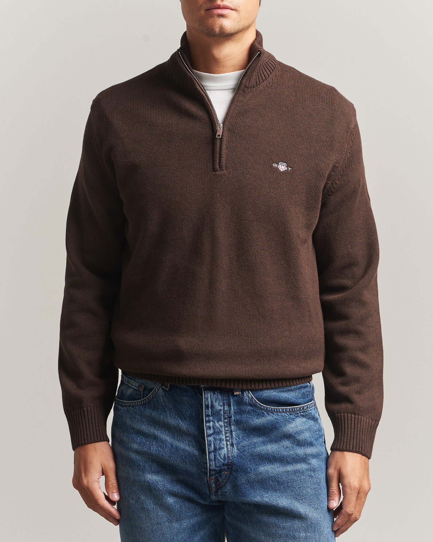 Uomini | Maglieria | Gant | Casual Cotton Half Zip Black Brown Melange
