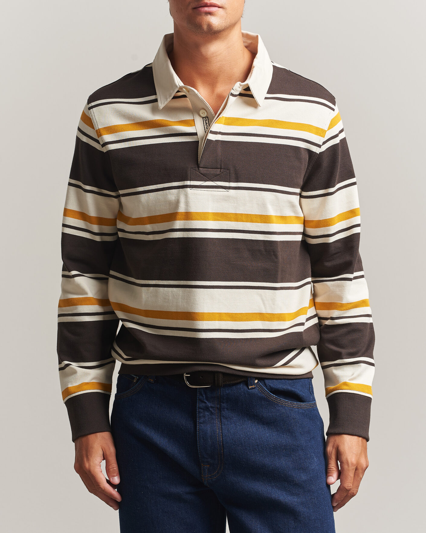 Uomini | Maglieria | Gant | Striped Heavy Rugger Charred Wood Brown
