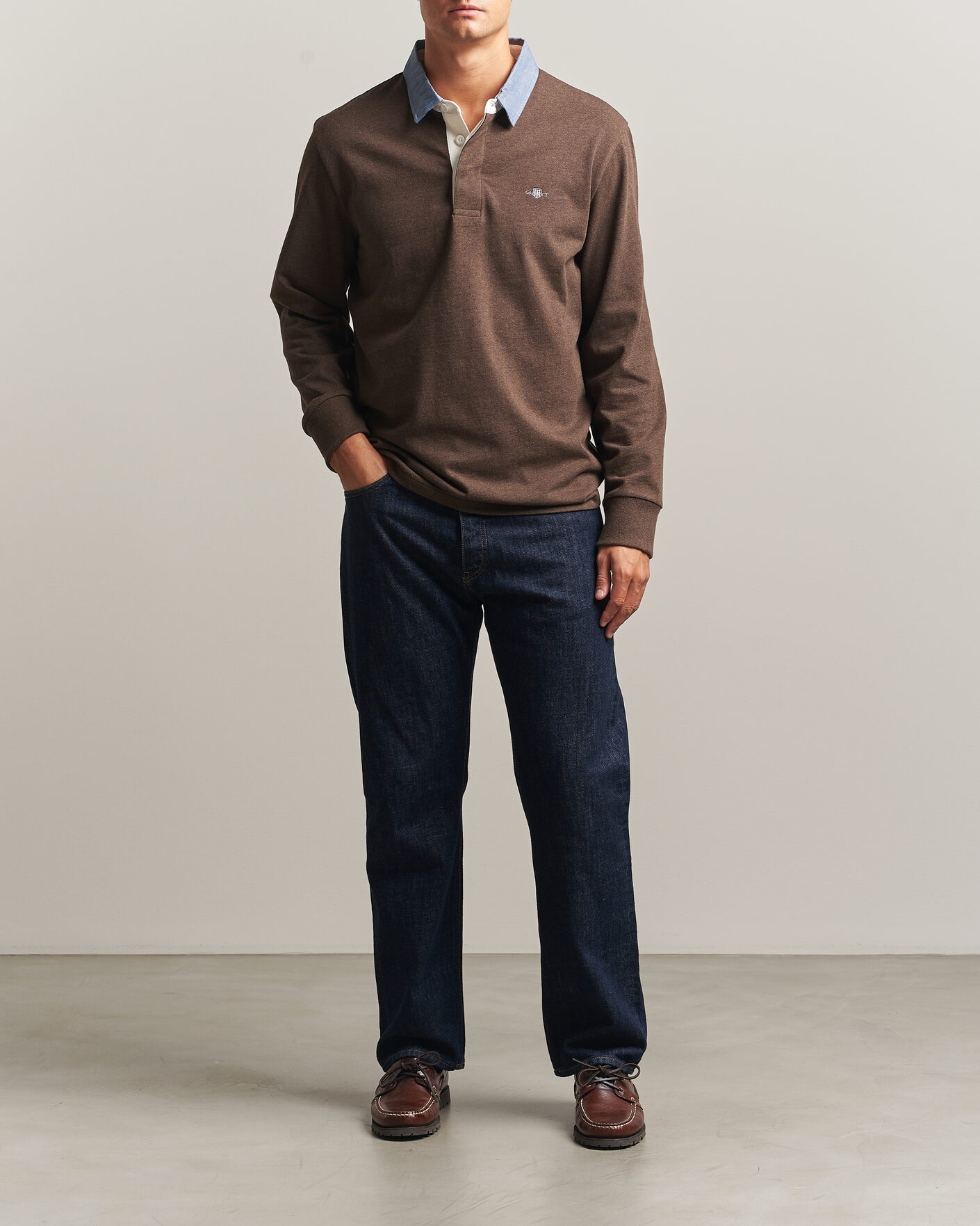 Uomini | Maglieria | Gant | Chambray Solid Heavy Rugger Black Brown Melange