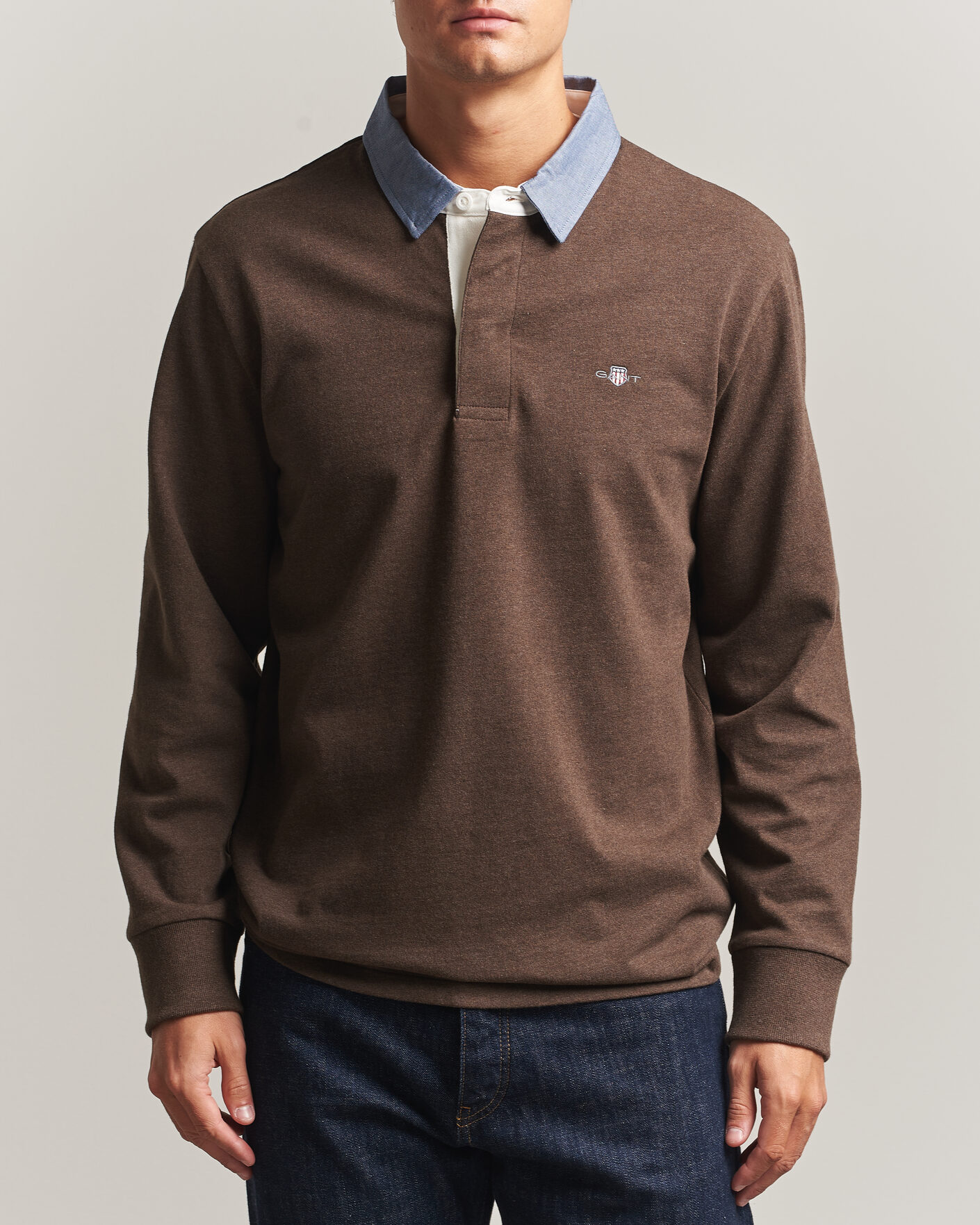Uomini | Maglieria | Gant | Chambray Solid Heavy Rugger Black Brown Melange