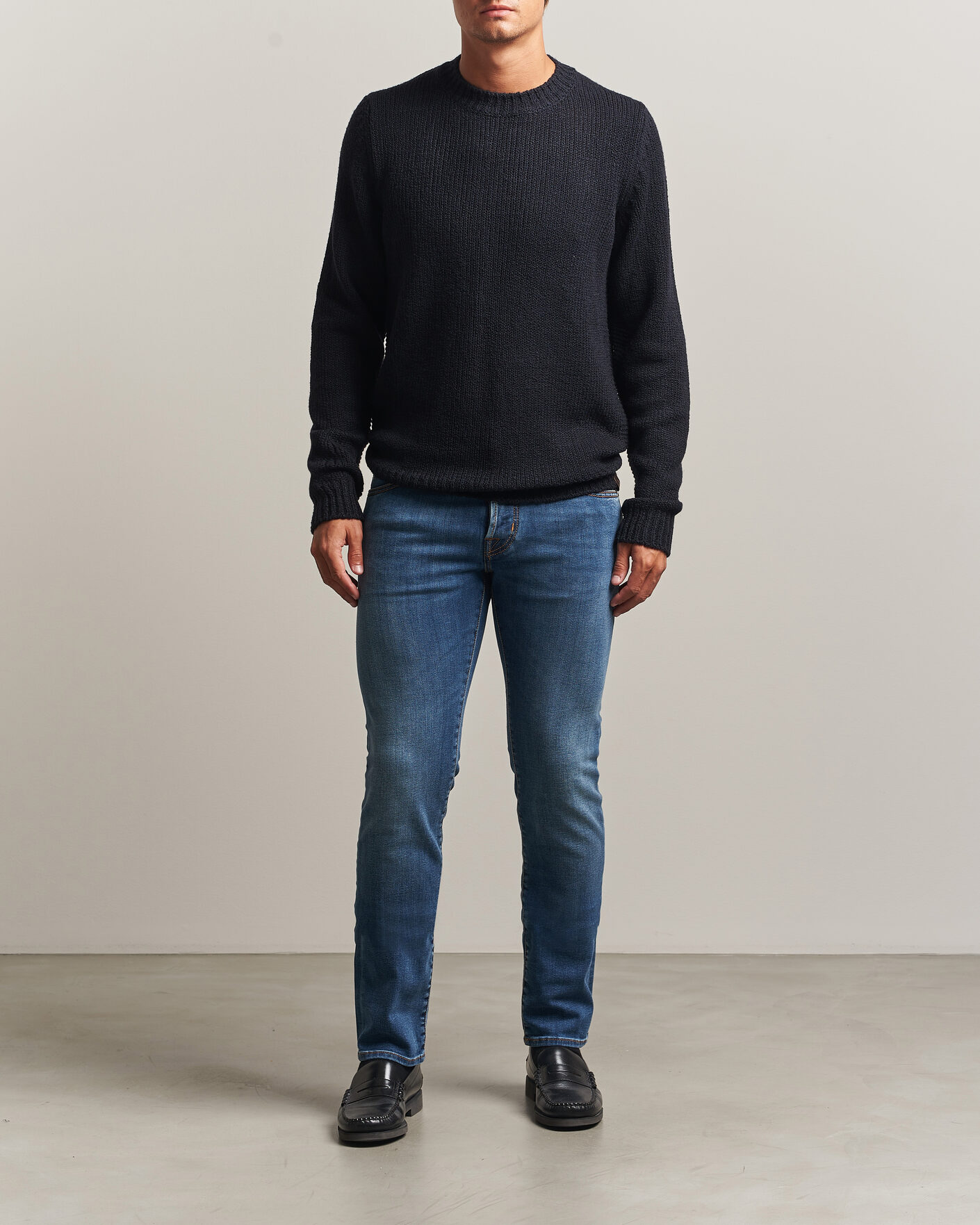 Uomini | Maglieria | Jacob Cohën | Muffled Virgin Wool Link Stitch Sweater Navy
