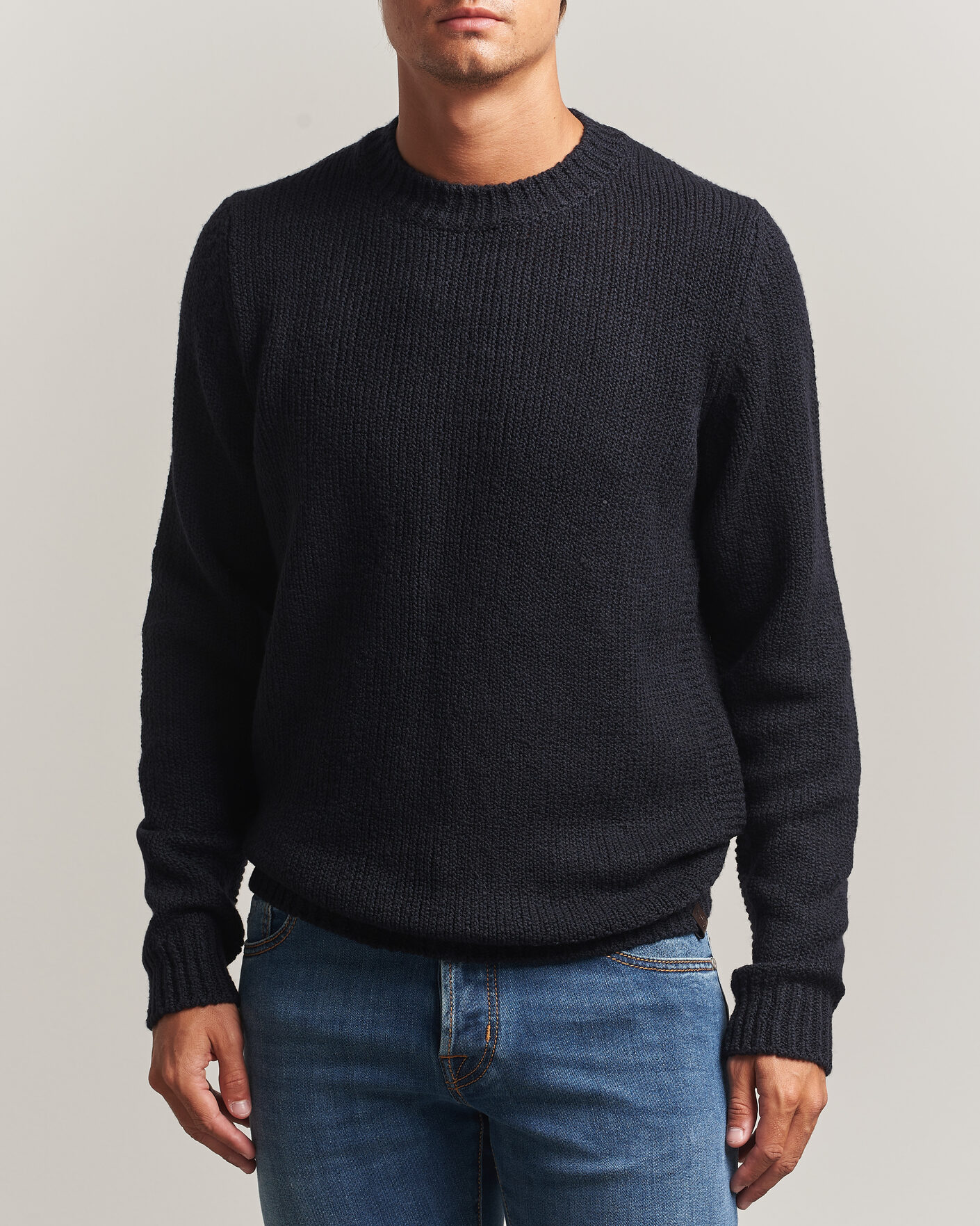 Uomini | Maglieria | Jacob Cohën | Muffled Virgin Wool Link Stitch Sweater Navy