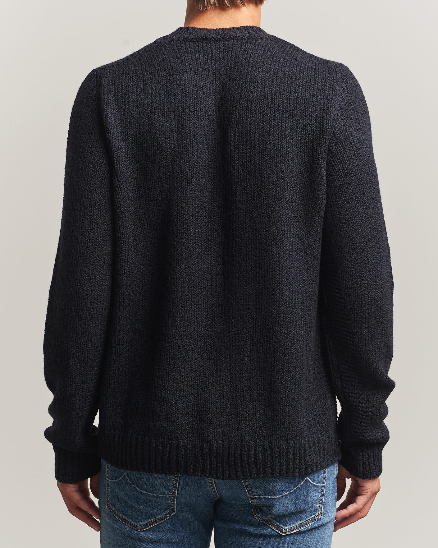 Uomini | Maglieria | Jacob Cohën | Muffled Virgin Wool Link Stitch Sweater Navy