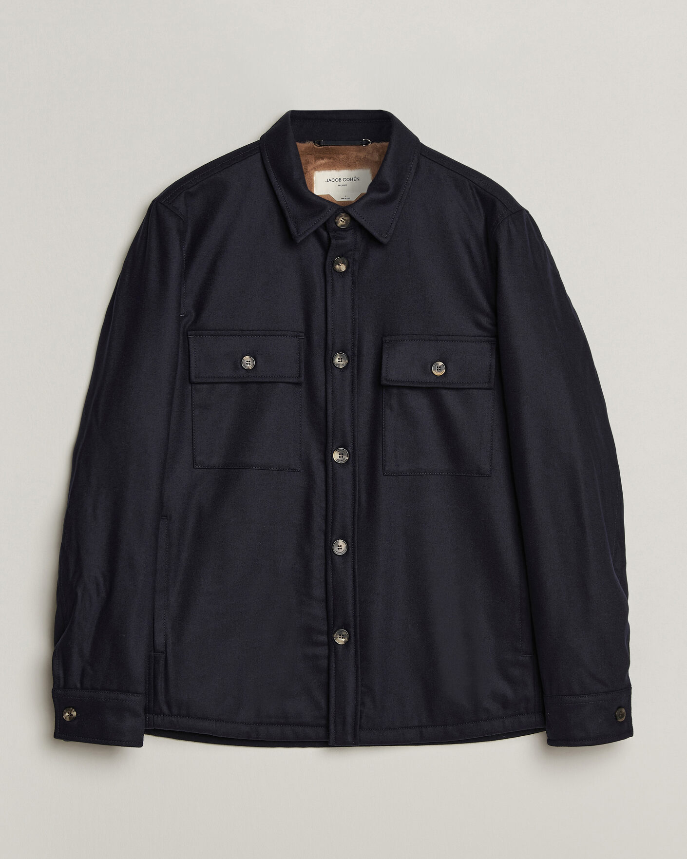 Uomini | Giacche | Jacob Cohën | Wool Flannel Eco Fur Lined Shirt Jacket Navy