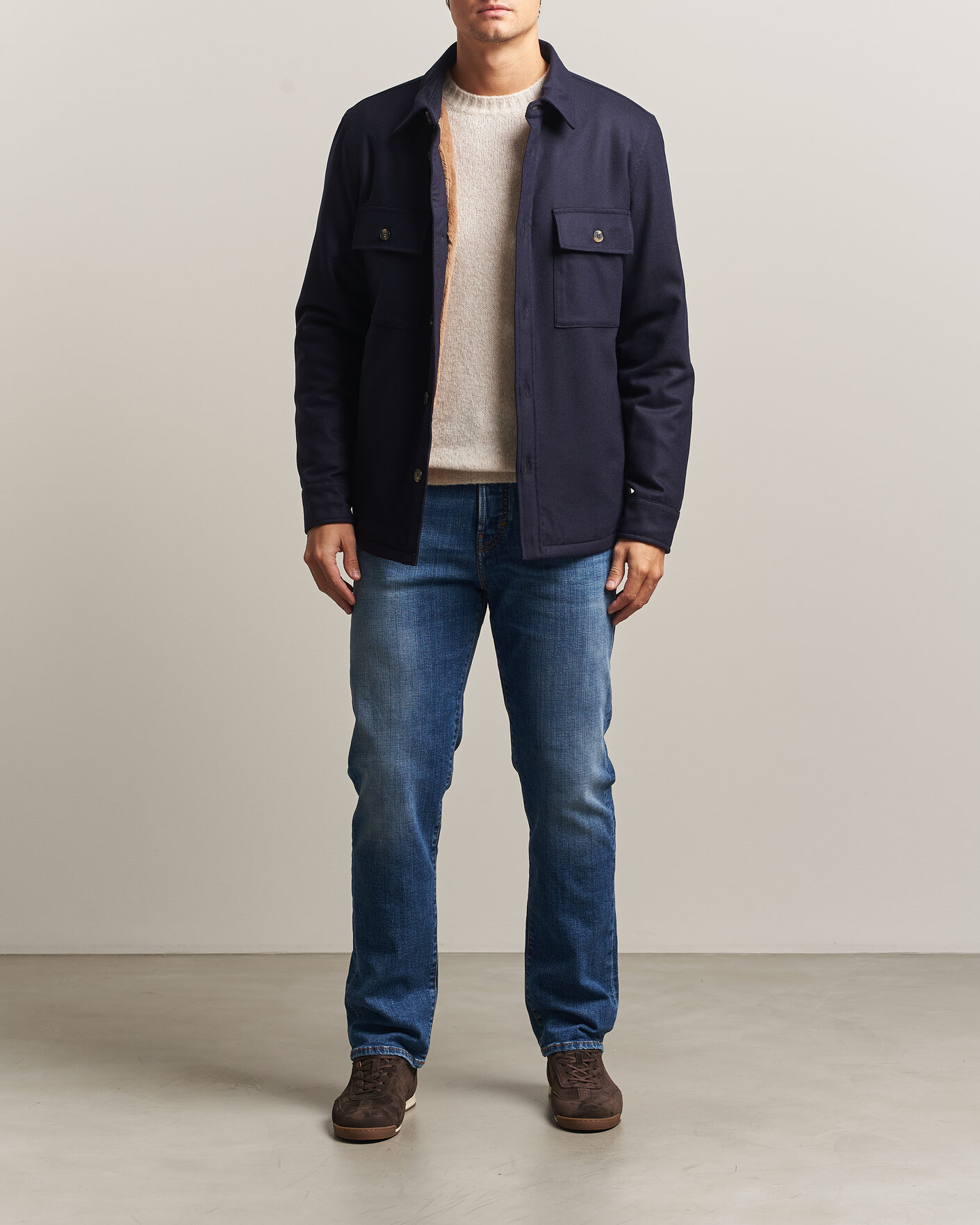 Uomini | Giacche | Jacob Cohën | Wool Flannel Eco Fur Lined Shirt Jacket Navy