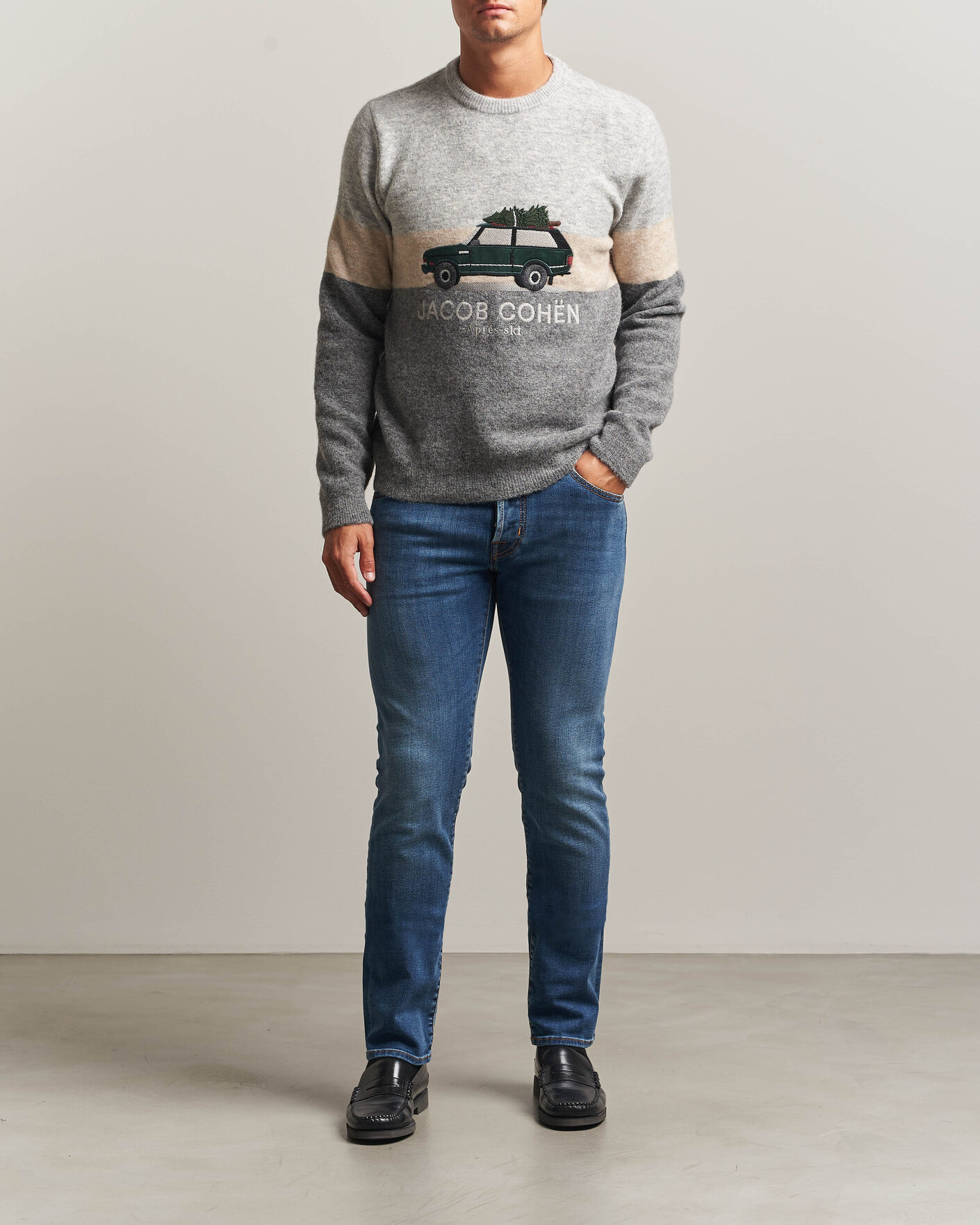 Uomini | Maglieria | Jacob Cohën | Embroidery Knitted Apres-Ski Crew Neck Grey