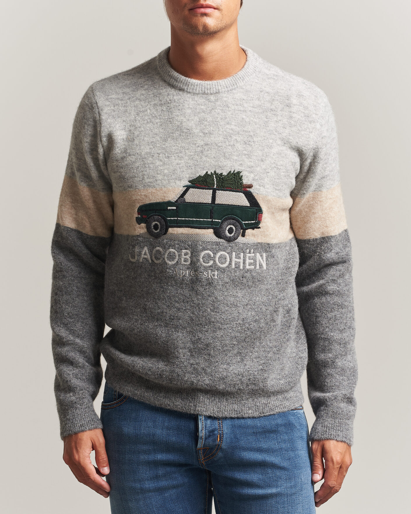 Uomini | Maglieria | Jacob Cohën | Embroidery Knitted Apres-Ski Crew Neck Grey