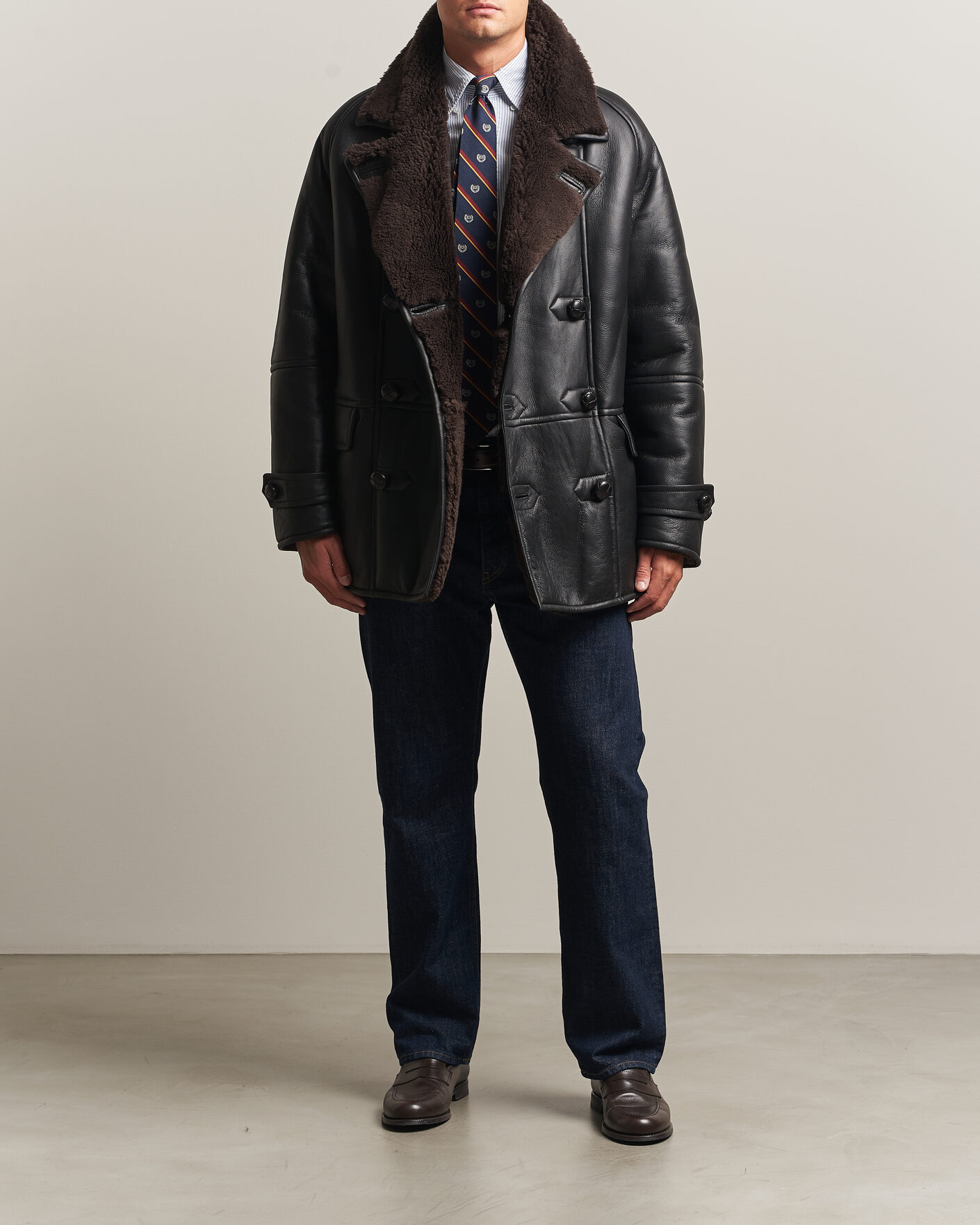 Uomini | Giacche | Gant | Shearling Leather Peacoat Black