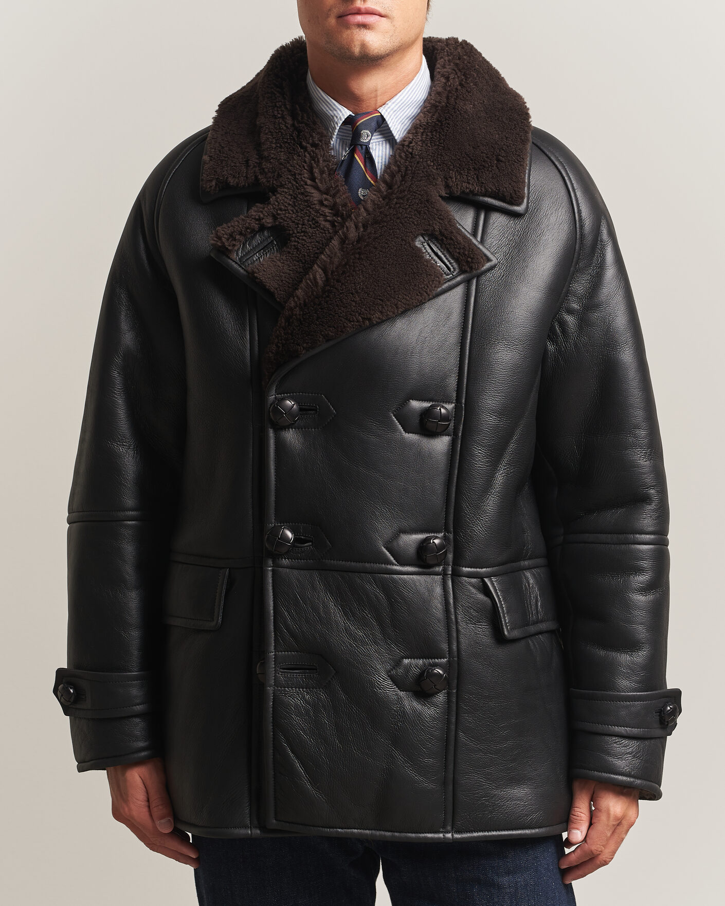 Uomini | Giacche | Gant | Shearling Leather Peacoat Black