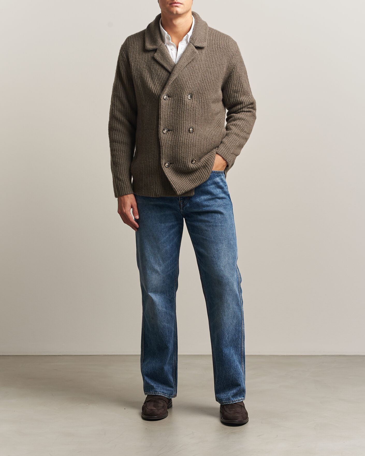Uomini | Maglieria | Gant | Wool/Yak Knitted Cardigan Faded Taupe