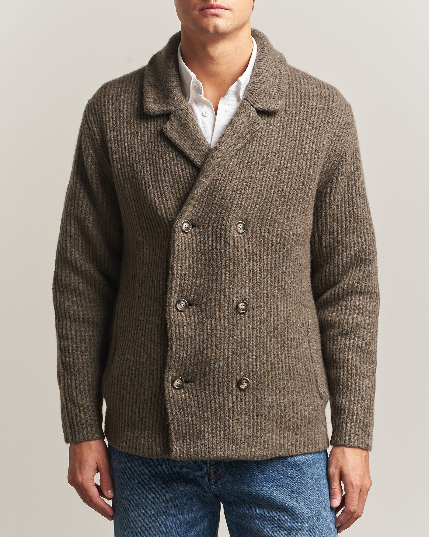 Uomini | Maglieria | Gant | Wool/Yak Knitted Cardigan Faded Taupe