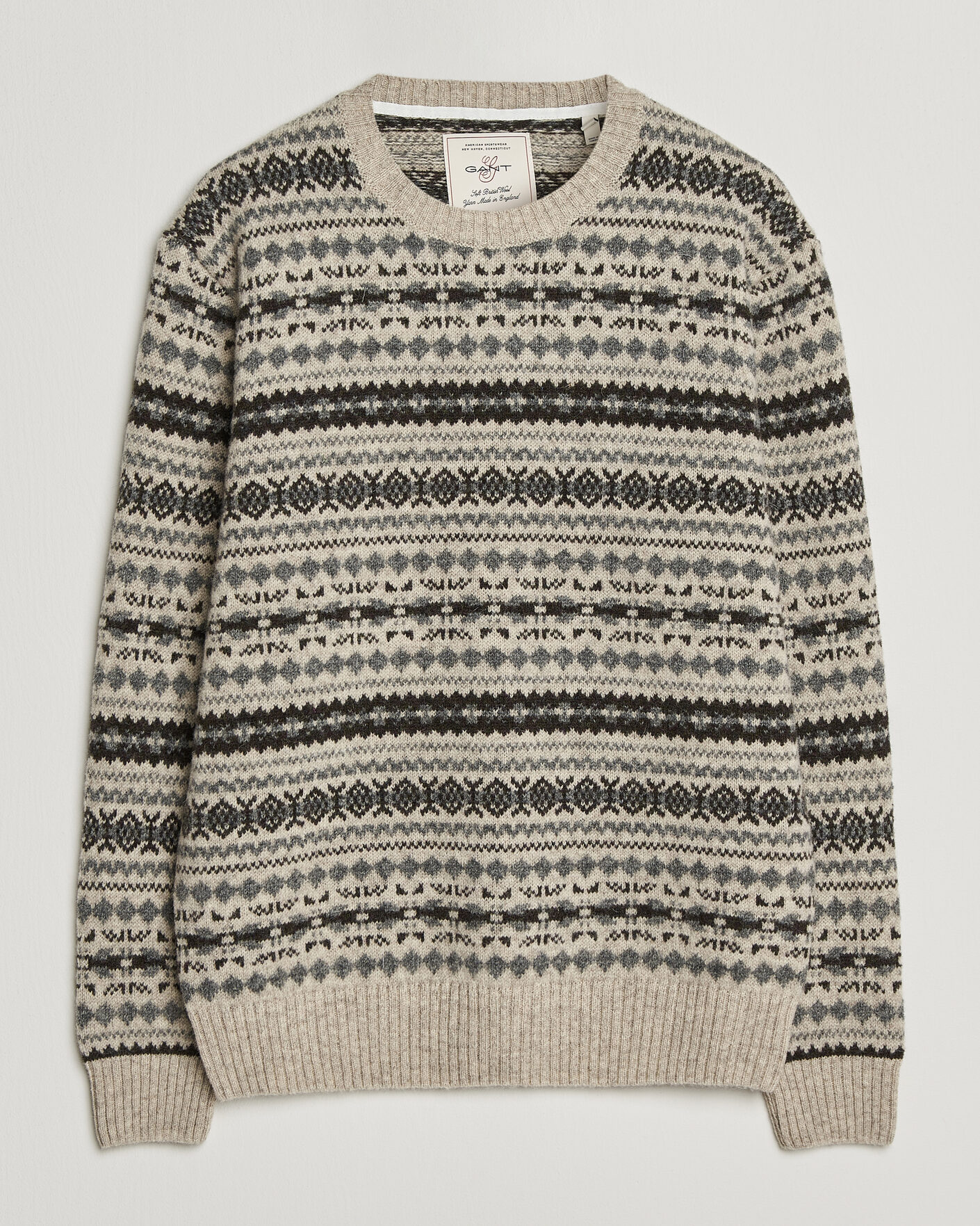 Uomini | Maglieria | Gant | Brushed Wool Fair Isle Sweater Light Beige Melange