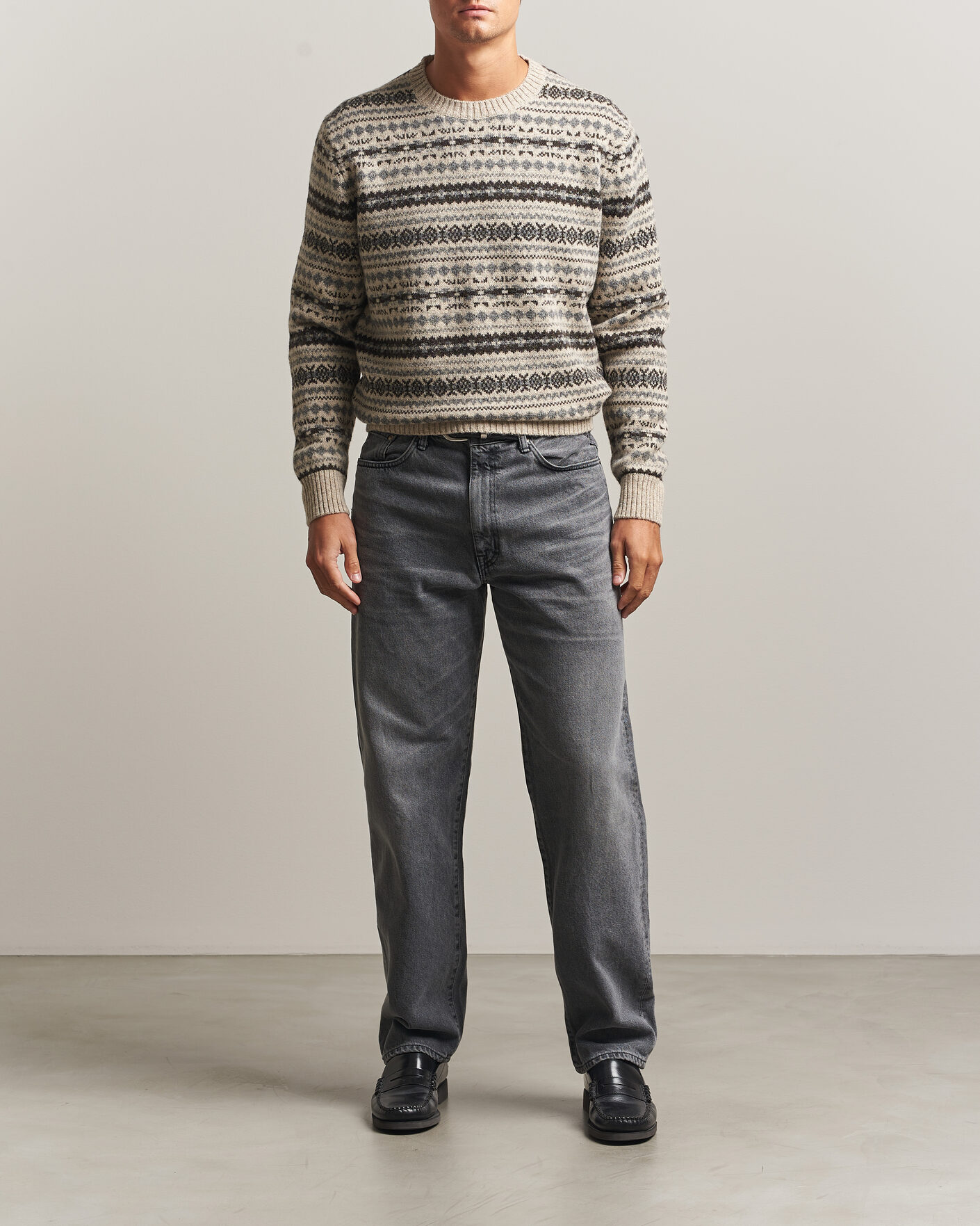 Uomini | Maglieria | Gant | Brushed Wool Fair Isle Sweater Light Beige Melange