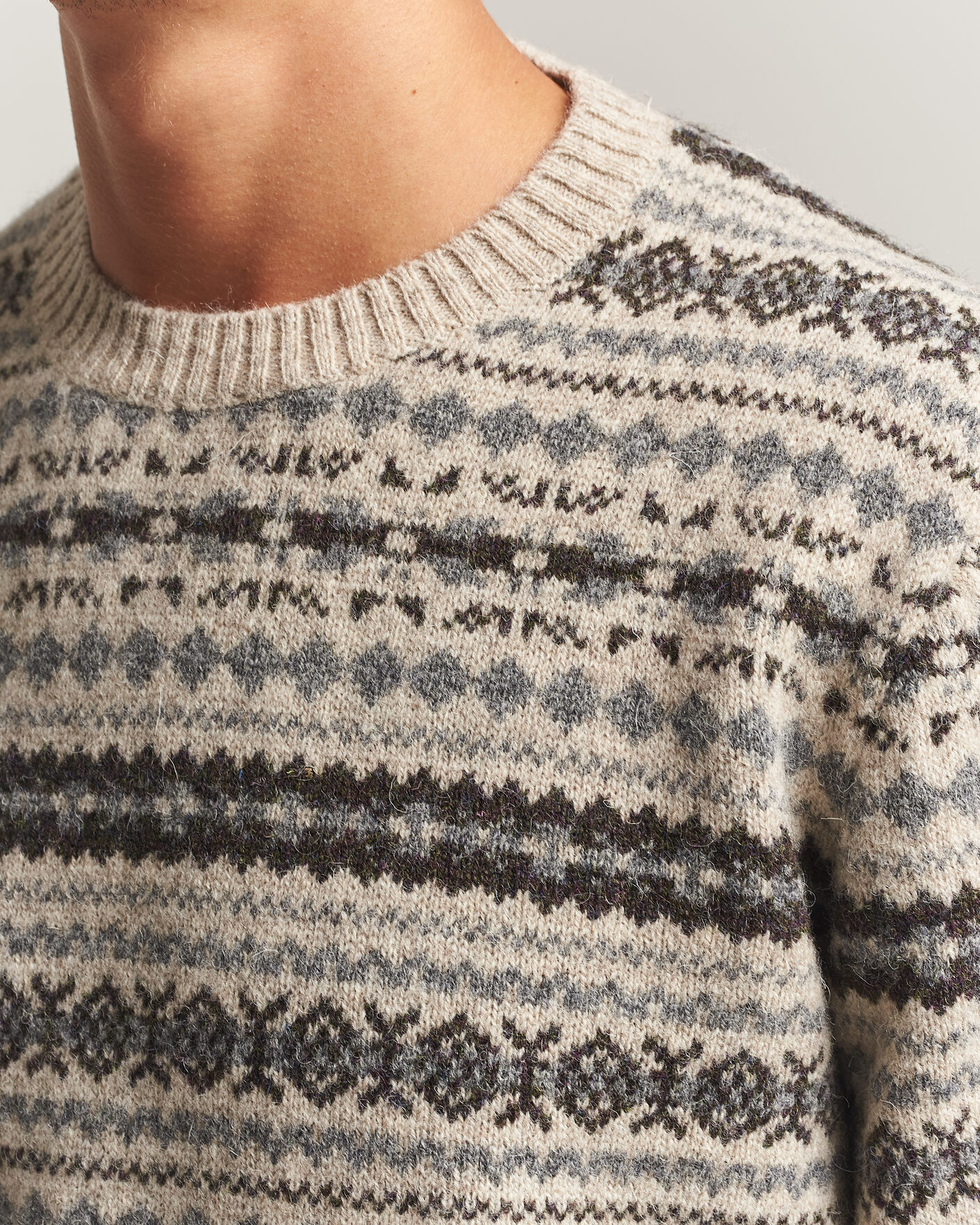 Uomini | Maglieria | Gant | Brushed Wool Fair Isle Sweater Light Beige Melange